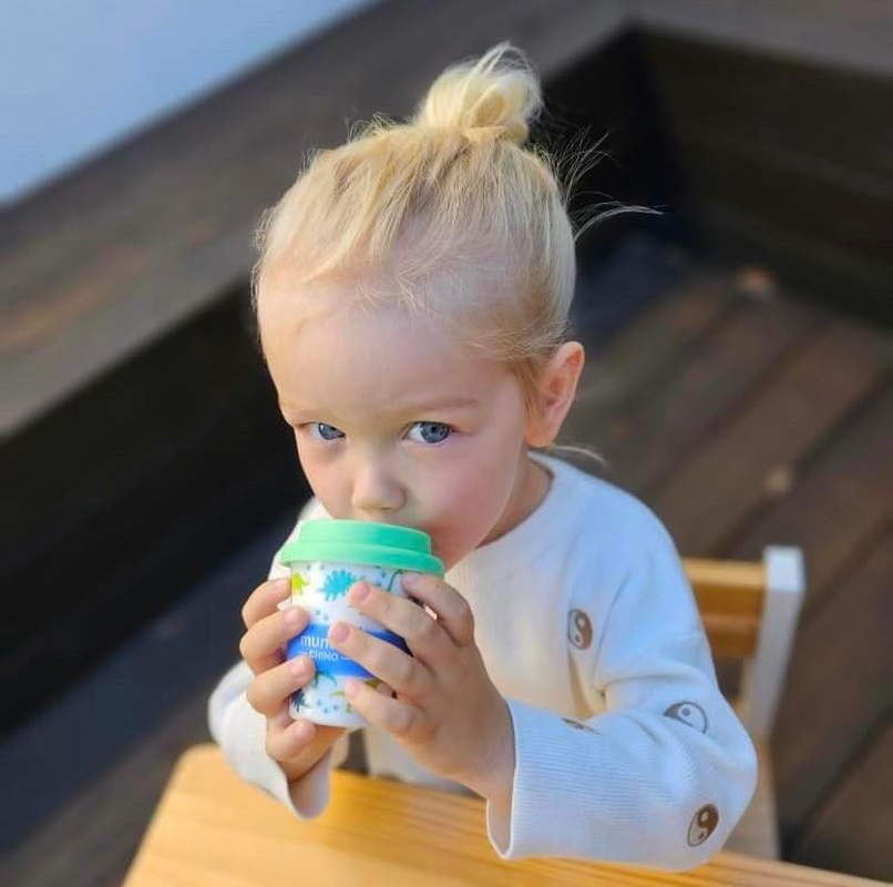 Munchi Babycino Cup for Kids - Dinosaur Design, Reusable Bamboo Based Cup Includes Silicon Straw, 120Ml Capacity (4Oz) image number 3