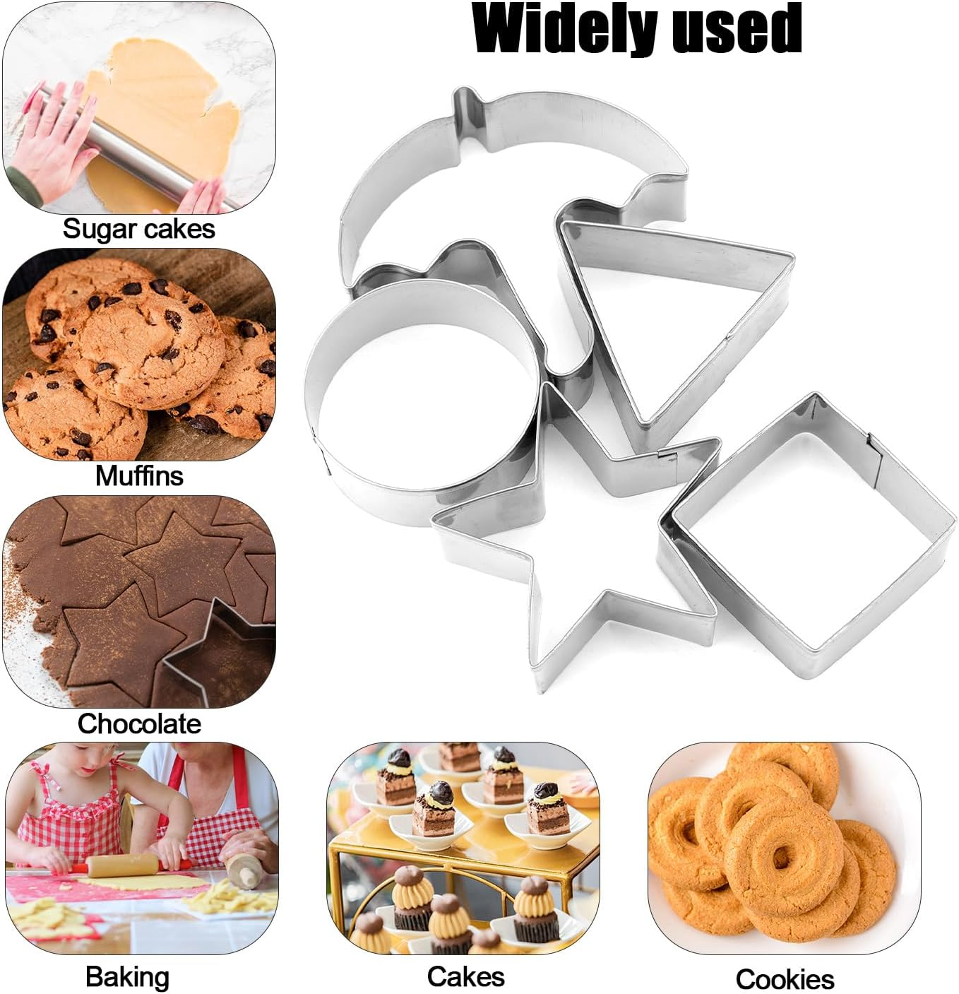 5Pcs Stainless Steel Cookie Cutters, Korean Game Biscuits Sugar Candy Making Tools Triangle Square Circle Star Umbrella Shapes Cake Mold Kit for Baking Kitchen Gadgets image number 6