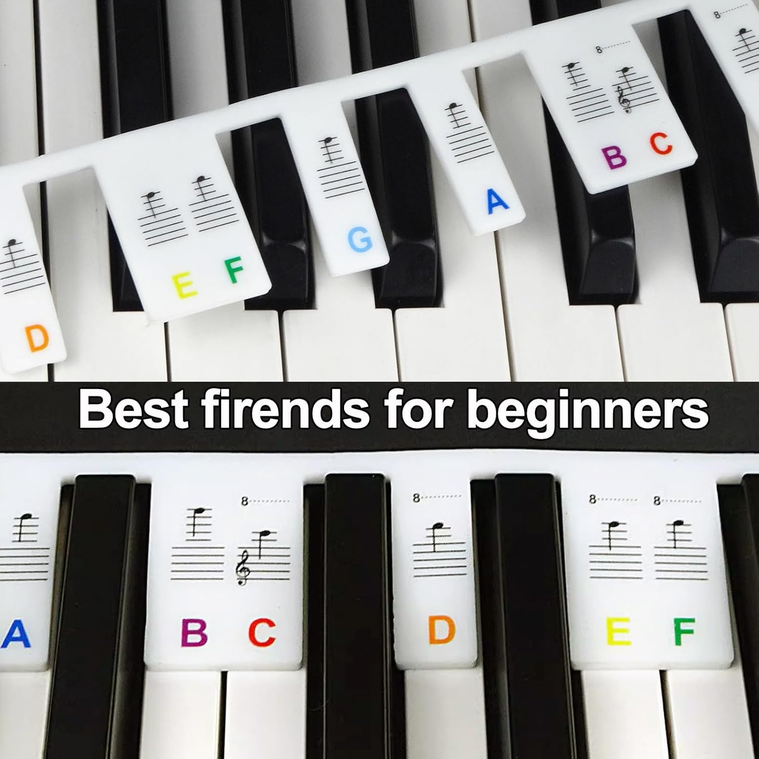 Blingkingdom Removable Keyboard Note Labels 88-Key Full Size Silicone Music Guides Key Letter Label Washable Overlay Strips for Beginner Piano (Rainbow Color) image number 1