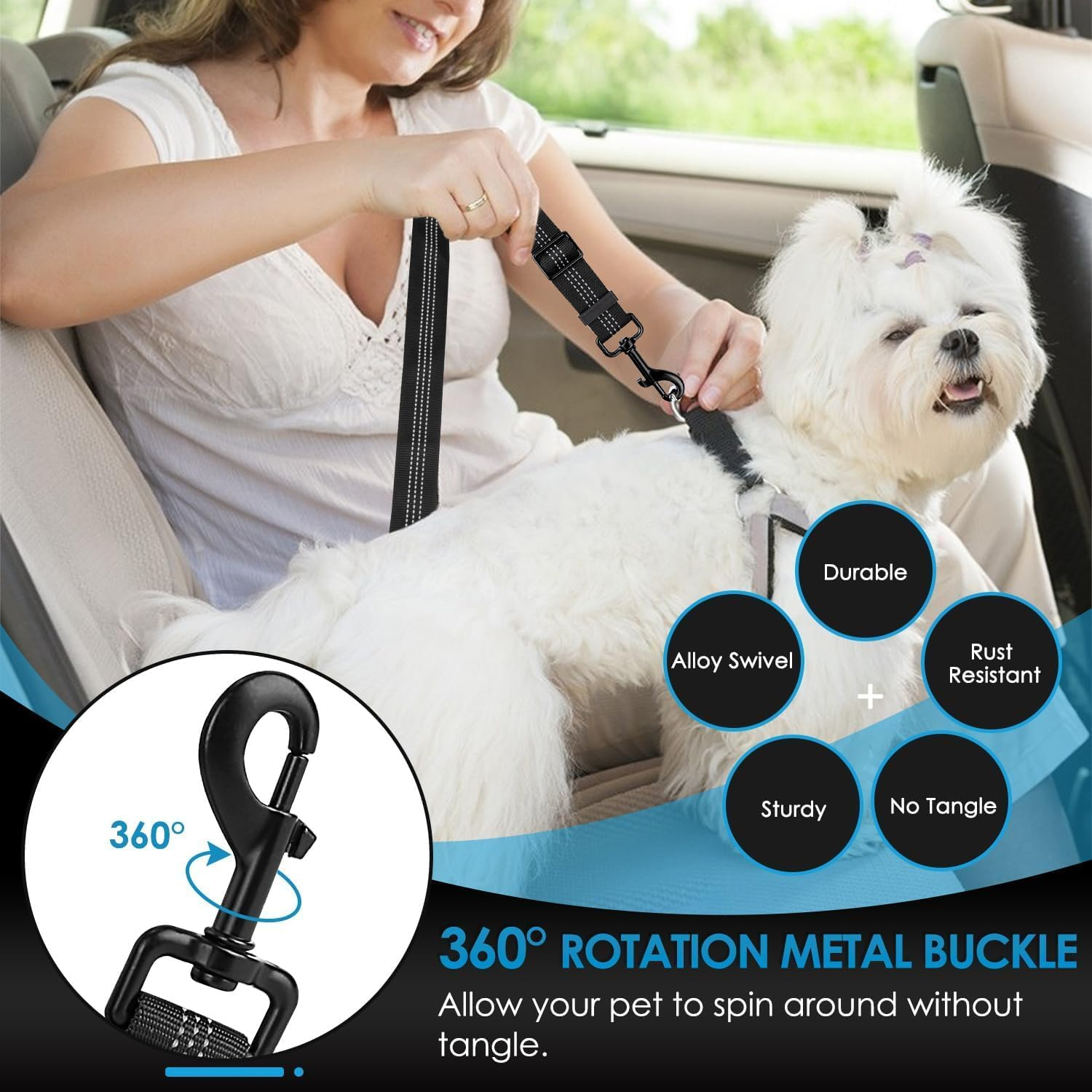 Dog Seatbelt Leash for Cars, 2 Pack Pet Safety Car Seat Belt with Adjustable Buckle & Reflective Bungee, Connect Dog Harness in Vehicle Car Dogs Restraint Travel Daily Use image number 4