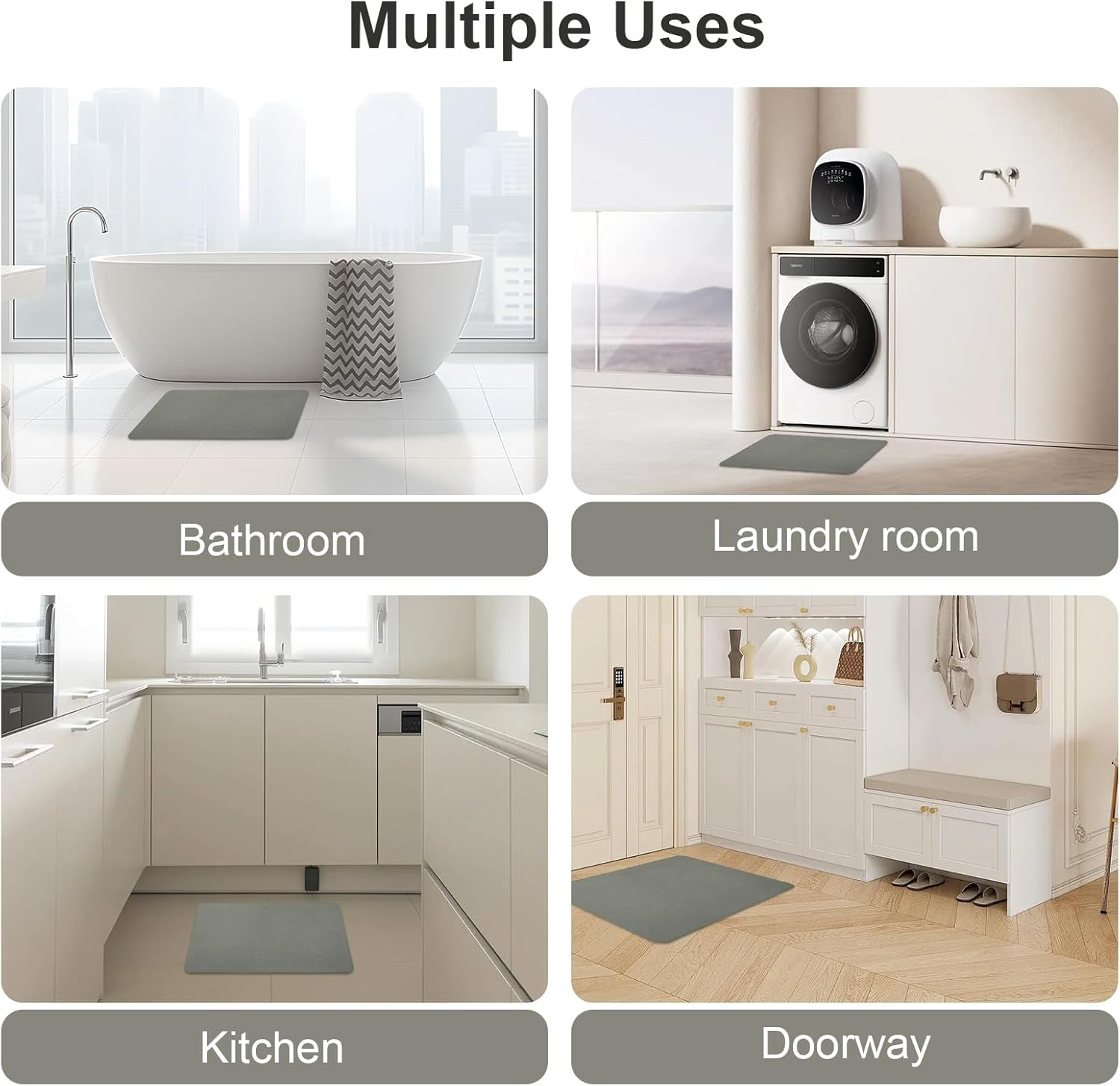 Natureva Home - Stone Bath Mat | Super Absorbent, Quick Dry, Non Slip | Modern Diatomite Bathroom Mats | Made of Natural Diatomaceous Earth (Light Gray, 60 * 40CM, Flat) (Flat) image number 5