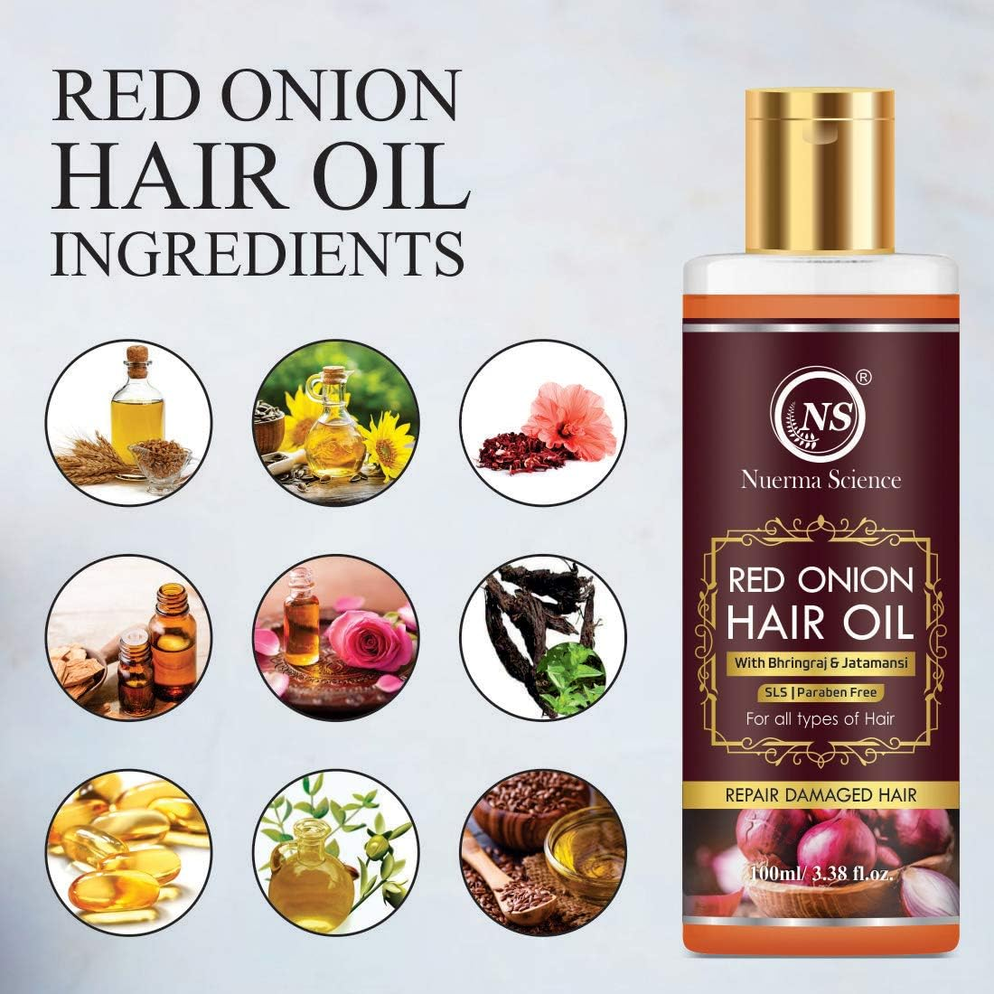 Nuerma Science Onion Oil for Hair Growth & Hair Fall Control with with Bhringraj, Jatamasi & Ginger (Pack of 2, 100 ML Each) image number 2