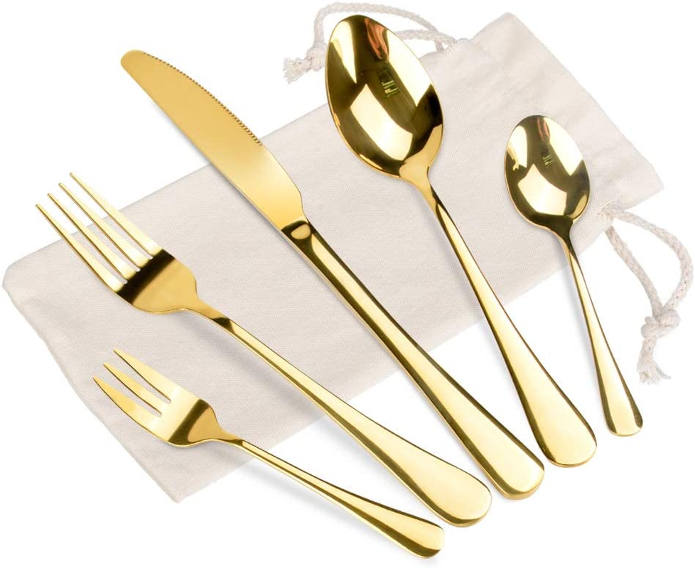 Oziral 20-Piece Gold Cutlery Set - 4 Knife, 4 Fork, 4 Spoon, 4 Salad Fork, 4 Teaspoon - Stainless Steel - Ideal for Everyday Use image number 4