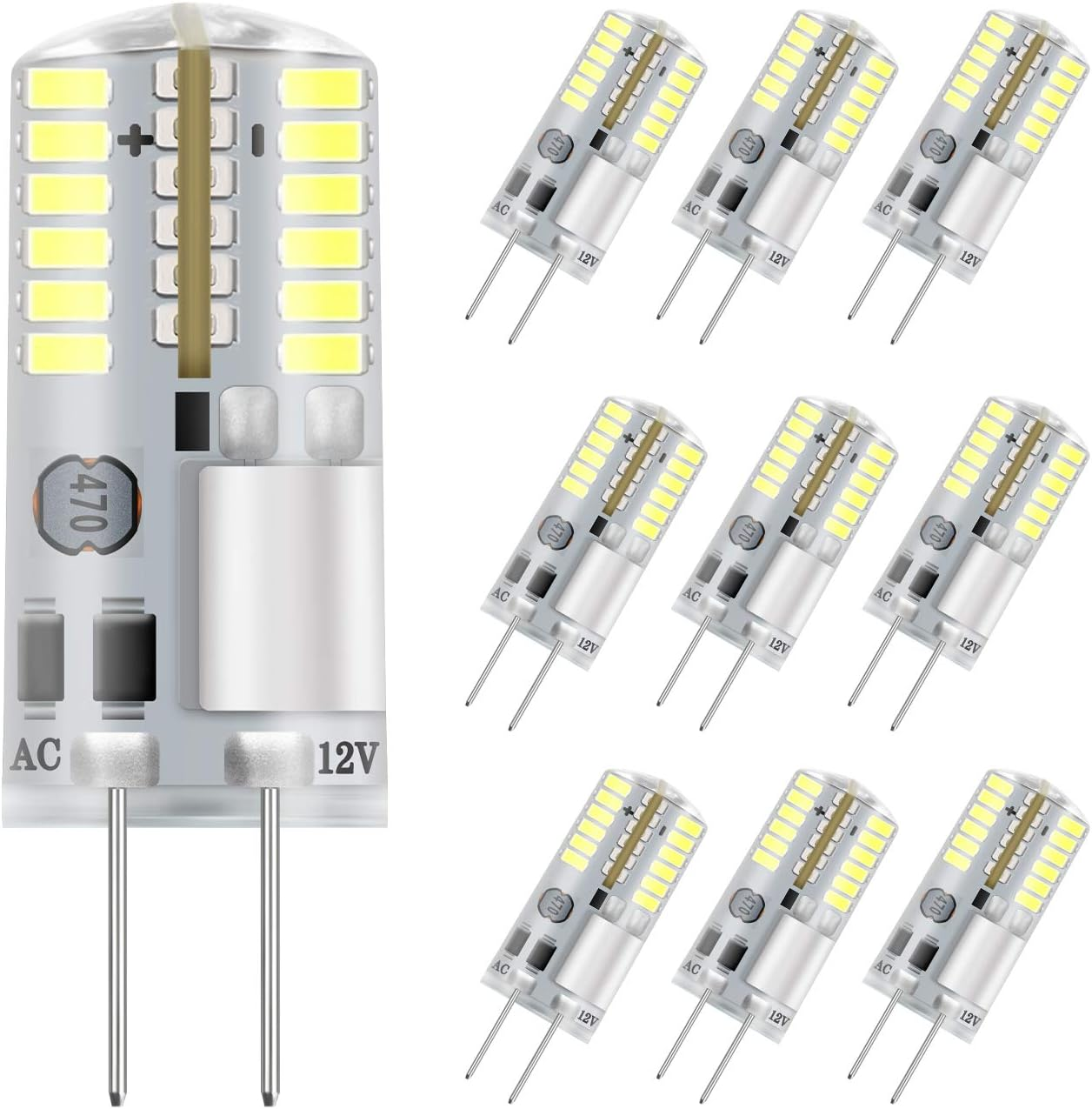 Dicuno G4 3W (30W Equivalent) Daylight White 6000K LED Light Bulbs 12V Non-Dimmable 250LM Halogen Bulb Replacement 10-Pack