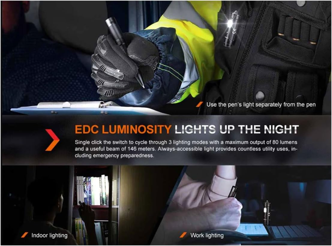 Fenix T6 Rechargeable Penlight - Aluminum LED Flashlight - 80 Lumens & 18M Beam - Super Bright & 26 Hrs Working - Waterproof & 3 Mode - Emergency Light for Camping, Hiking & Outdoor Adventures - Black - Blue image number 5