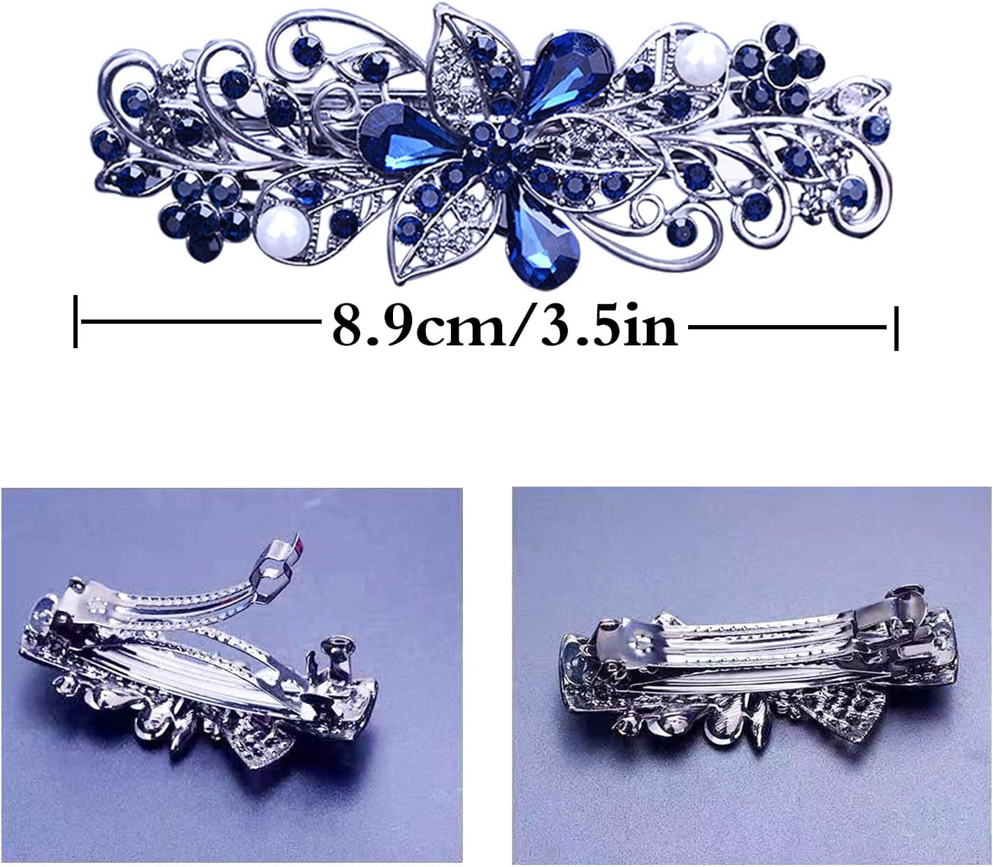 4 PCS Hair Barrettes for Women Ladies, Flower Crystal Rhinestones Barrette Pearl Spring Hair Clip Accessories Women Fashion Ponytail Holders Barrette for Daily Wear Mothers Day Present image number 3