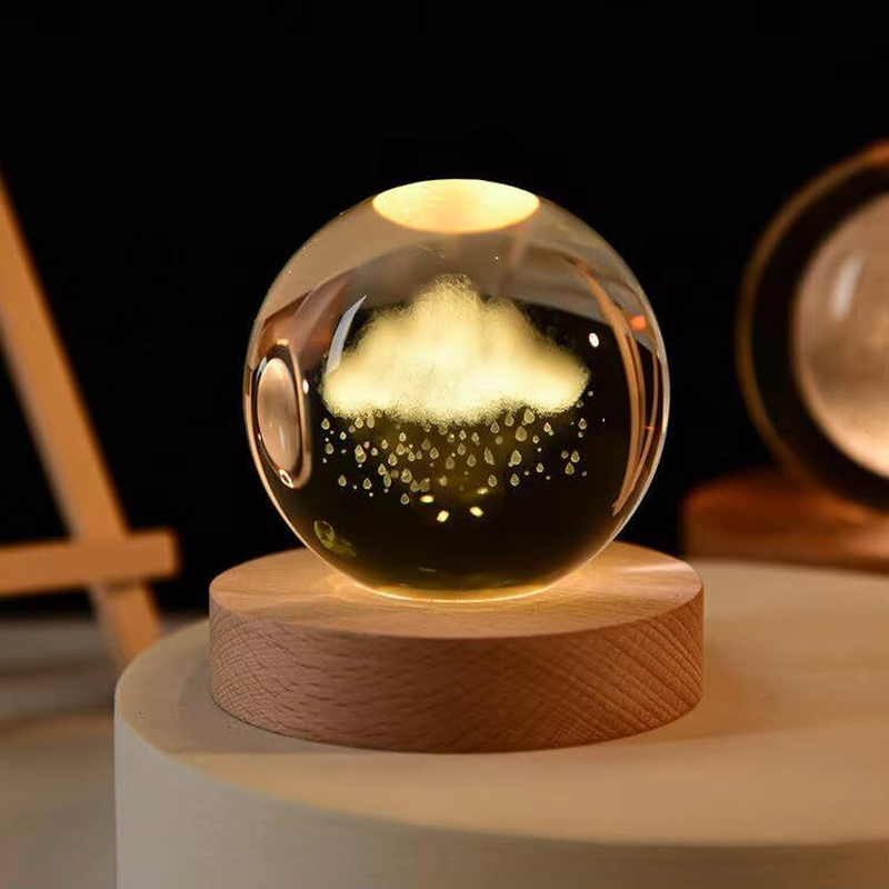 Rynova 3D Saturn Crystal Night Light for Kids Glass Night Lamp with Wooden Base Fantasy Decoration Crsytal Ball Saturn LED Galaxy Planet Nightlight Bedroom Decor image number 2