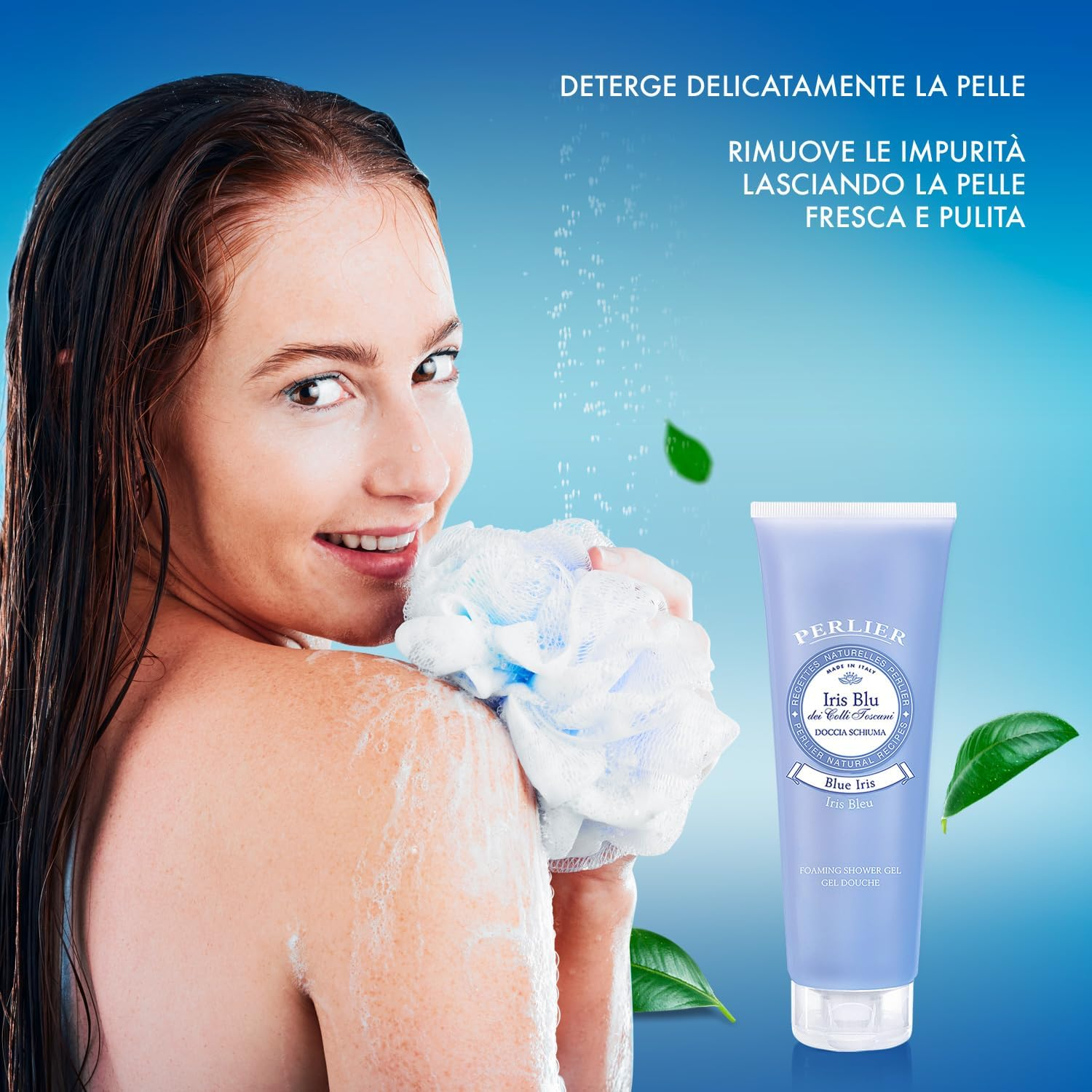 Perlier: "Iris Blu" Shower Foam, Blue Iris Scent - 8.4 Fluid Ounces (250Ml) Tube [ Italian Import ]