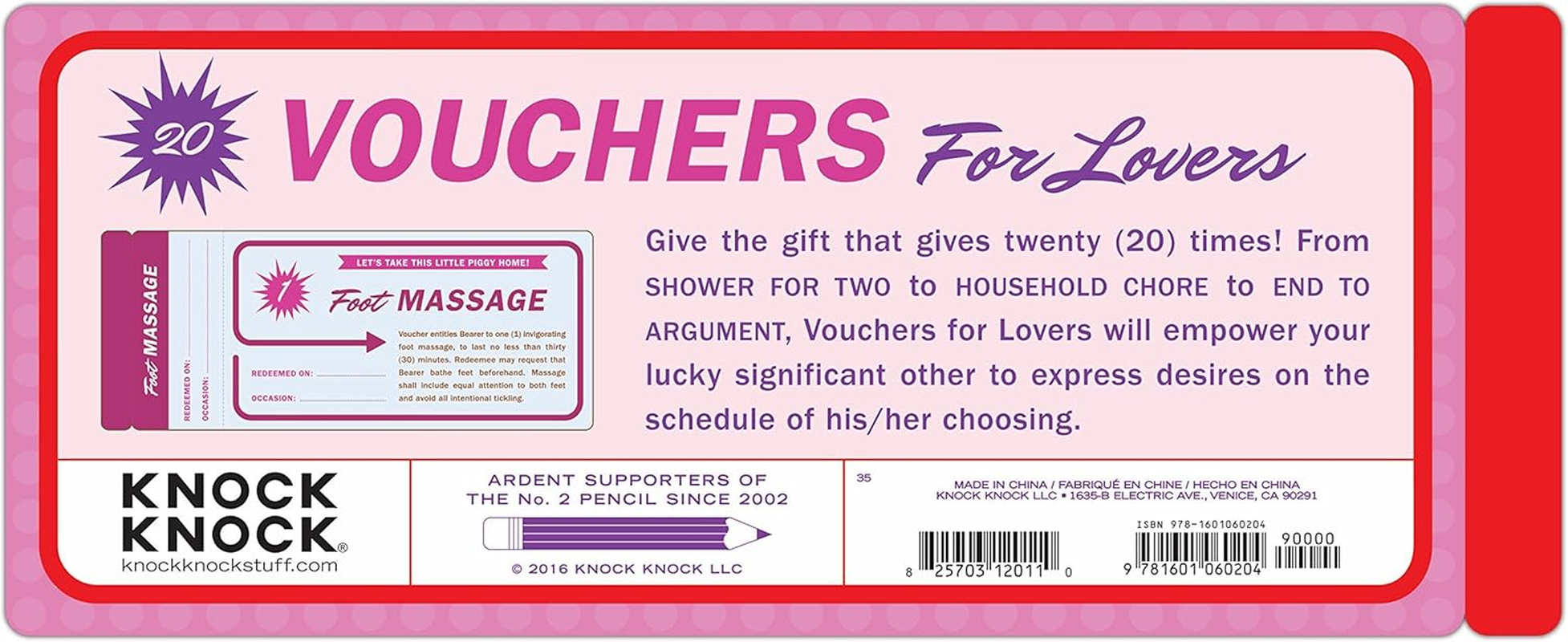 Knock Knock Vouchers for Lovers - Love Coupons Book for Boyfriend, Girlfriend, Spouses & Partners (20 Coupons), 8 X 3.25-Inches