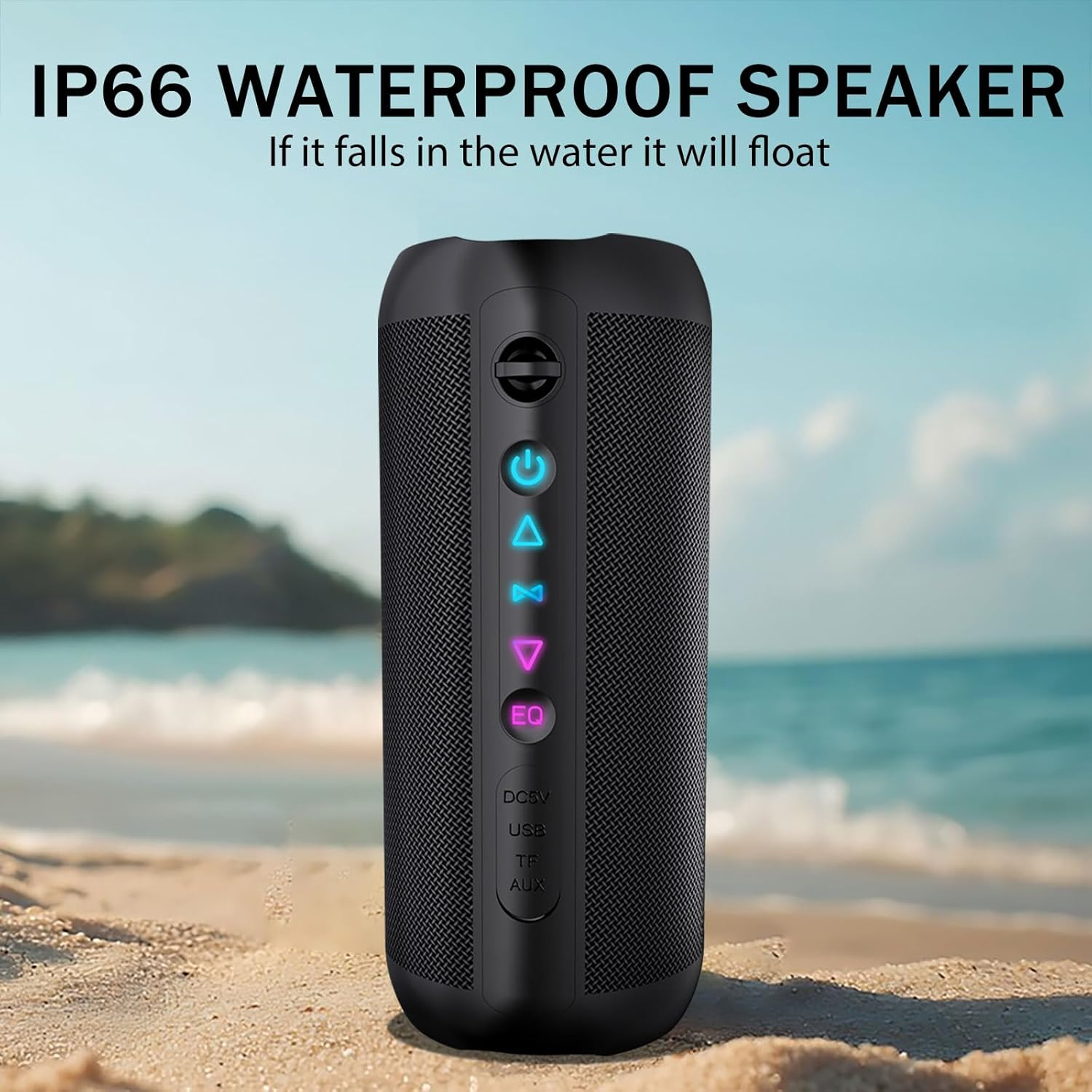 Portable Bluetooth 5.0 Speaker with Deep Bass,Ip66 Waterproof & Dustproof,Rgb Lighting,Aux/Tf Card Support,Type-C Charging,Tws Stereo,Perfect for Home,Outdoors,Cycling,Hiking,Camping&Parties (Black) image number 3