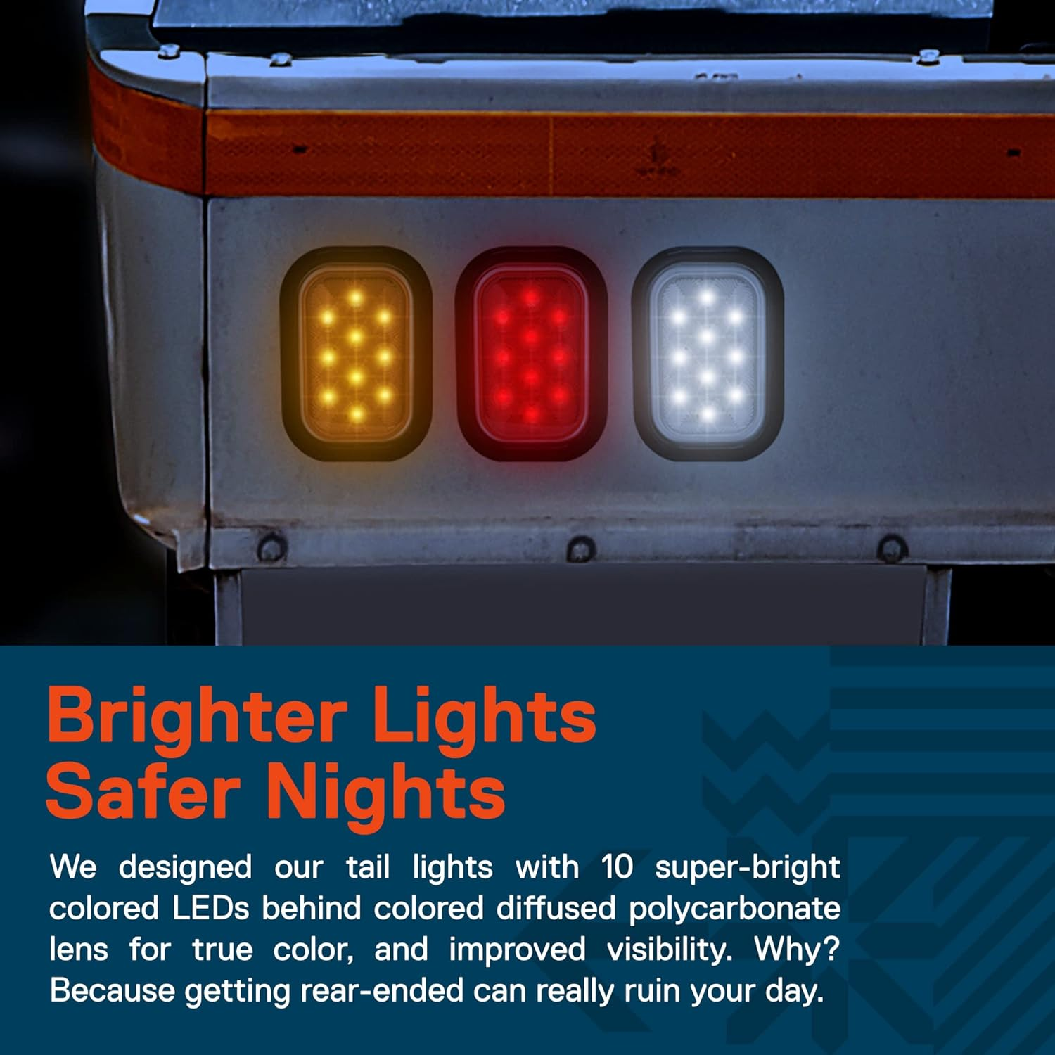 TRUE MODS 2Pc Amber 5X3 3X5 Inch Rectangle LED Trailer Tail Light Kit [DOT FMVSS 108] [SAE I6 P2] [Grommets/Plugs] [Submersible] [Stop Turn Tail Park] [10 LED] Taillight for Tow Truck 80" Wide Trailer image number 3