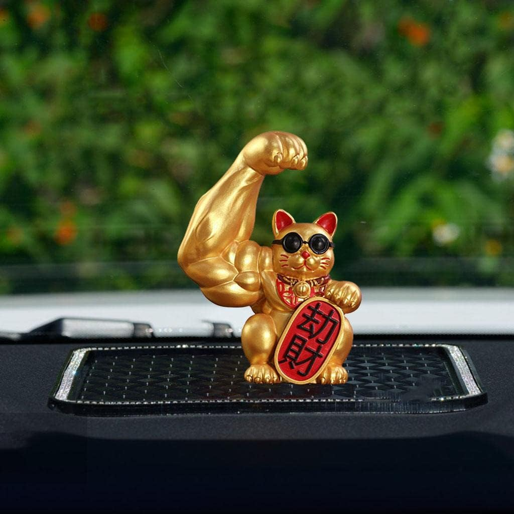 Strong Figurine Big Waving Paw of Cat up Welcoming Cat Feng Shui Statue Car Office Decoration Ornament Accessory - Right Robbery image number 5