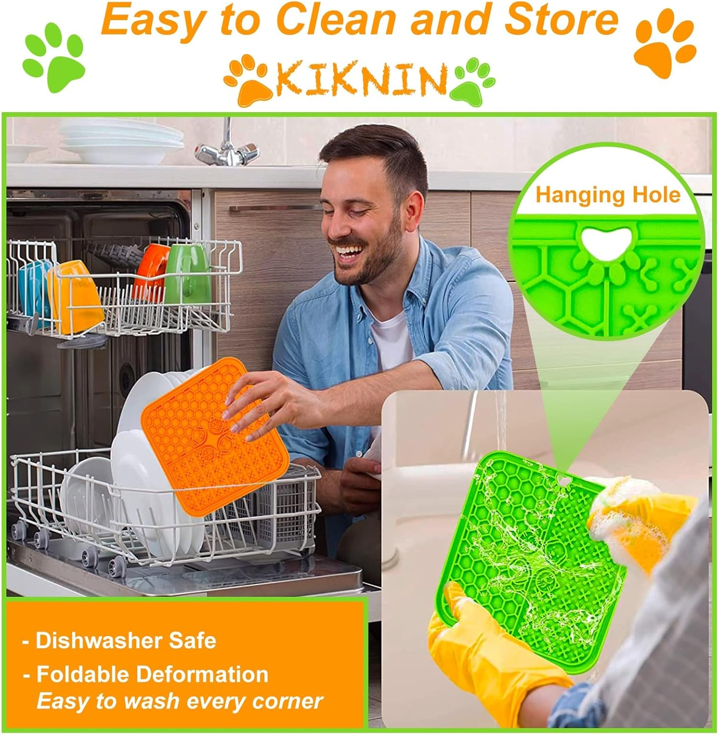 KIKNIN Licking Mats for Dogs and Cats 2PCS, 7.9 * 7.9Premium Lick Pad with Suction Cups for Dog Anxiety Relief, Dog Cat Peanut Butter Lick Pads for Boredom Reducer, Dog Food Mat for Bathing Grooming image number 5