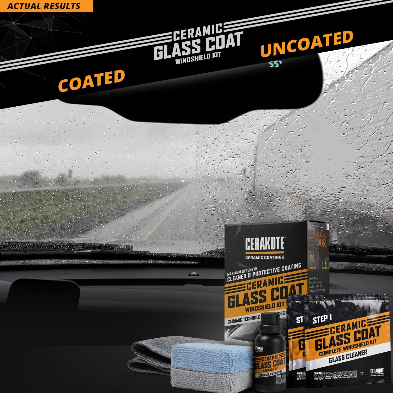 CERAKOTE Ceramic Glass Coat Windshield Kit &ndash; Max Strength Rain Repelling Coating &ndash; Easy to Apply &ndash; Includes Glass Cleaning Wipes &ndash; Long Lasting Ceramic Formula &ndash; Guaranteed Maximum Water Shedding image number 4