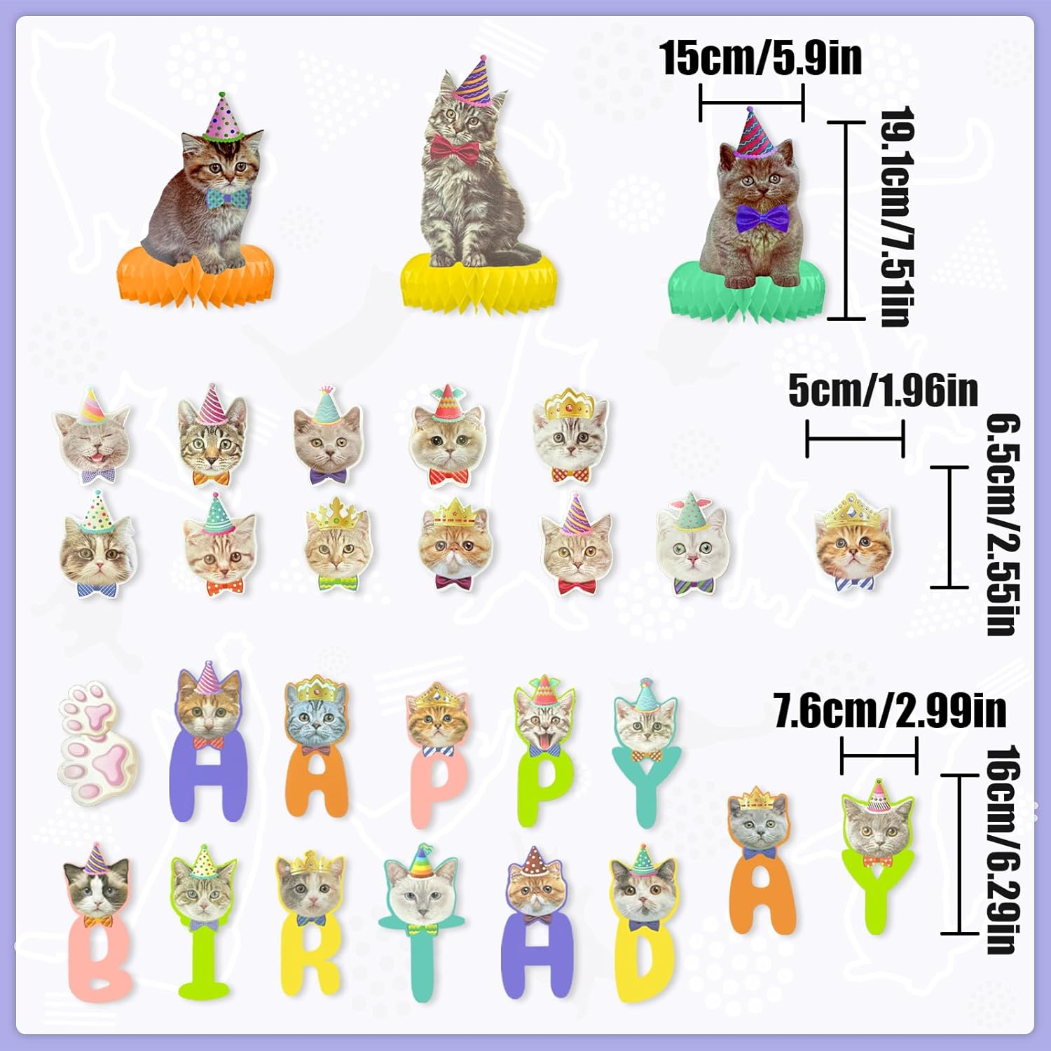 Cat Theme Birthday Party Decorations, 1 Set Kitten Happy Birthday Decorations with Cake Toppers (Colorful) image number 6