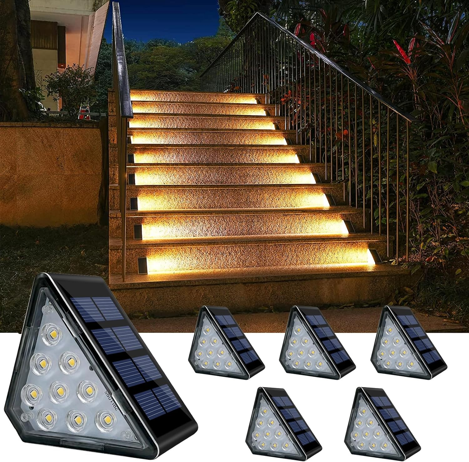 Solar Stair Lights, Dusk to Dawn Step Lights, IP67 Waterproof Outdoor Deck Lights Decoration Lights for Yard, Patio, Garden, Walkways, Front Door, Pathway, Driveway (Warmwhite 6 Pack)