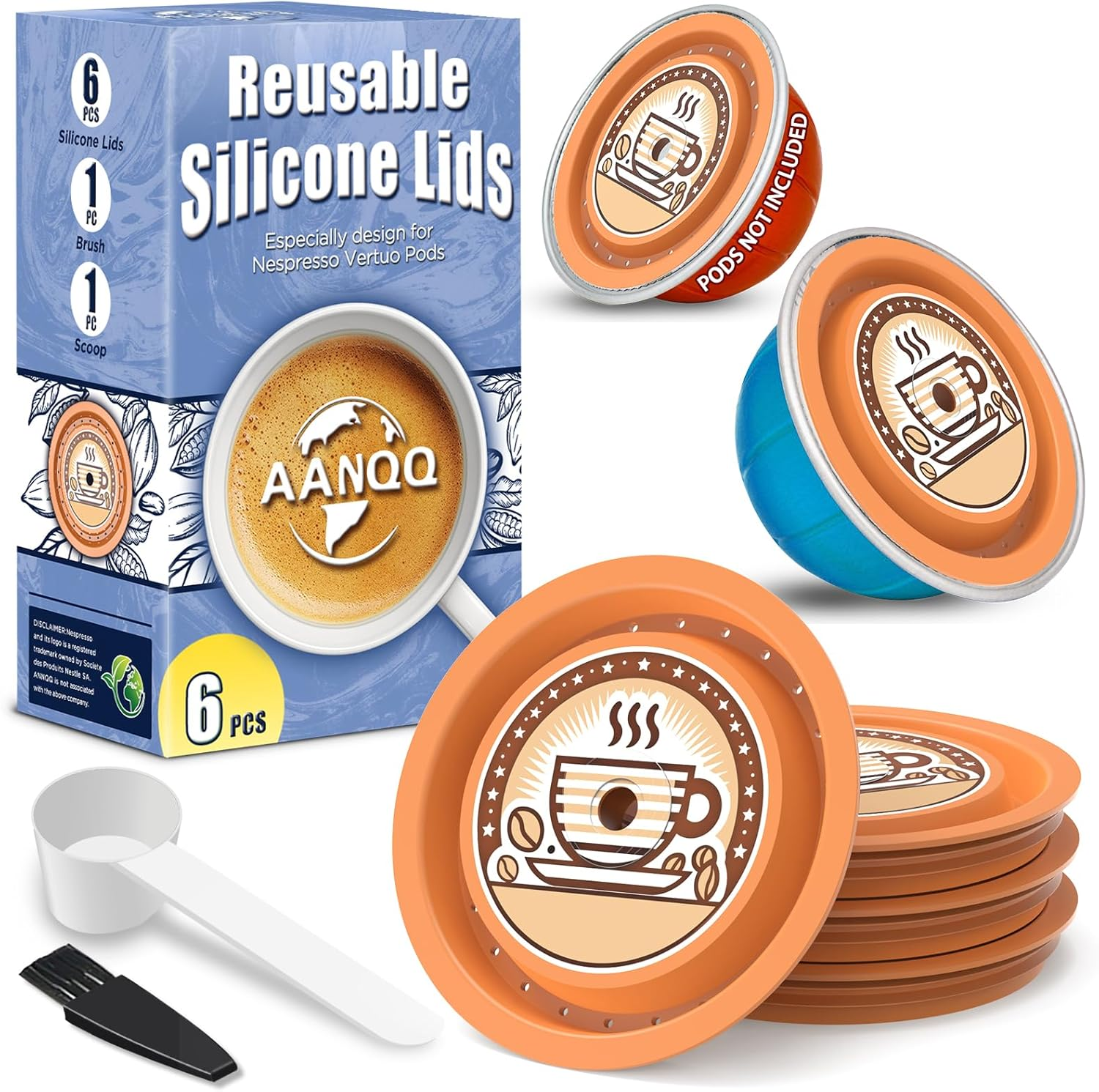 AANQQ Reusable Lids for Nespresso Pods Vertuo, 6Pcs Food Grade Silicone Caps for Any Sizes of Reusable Nespresso Vertuo Pod Refillable Vertuo Capsule (6PCS Silicone Vertuo Lids) image number 4