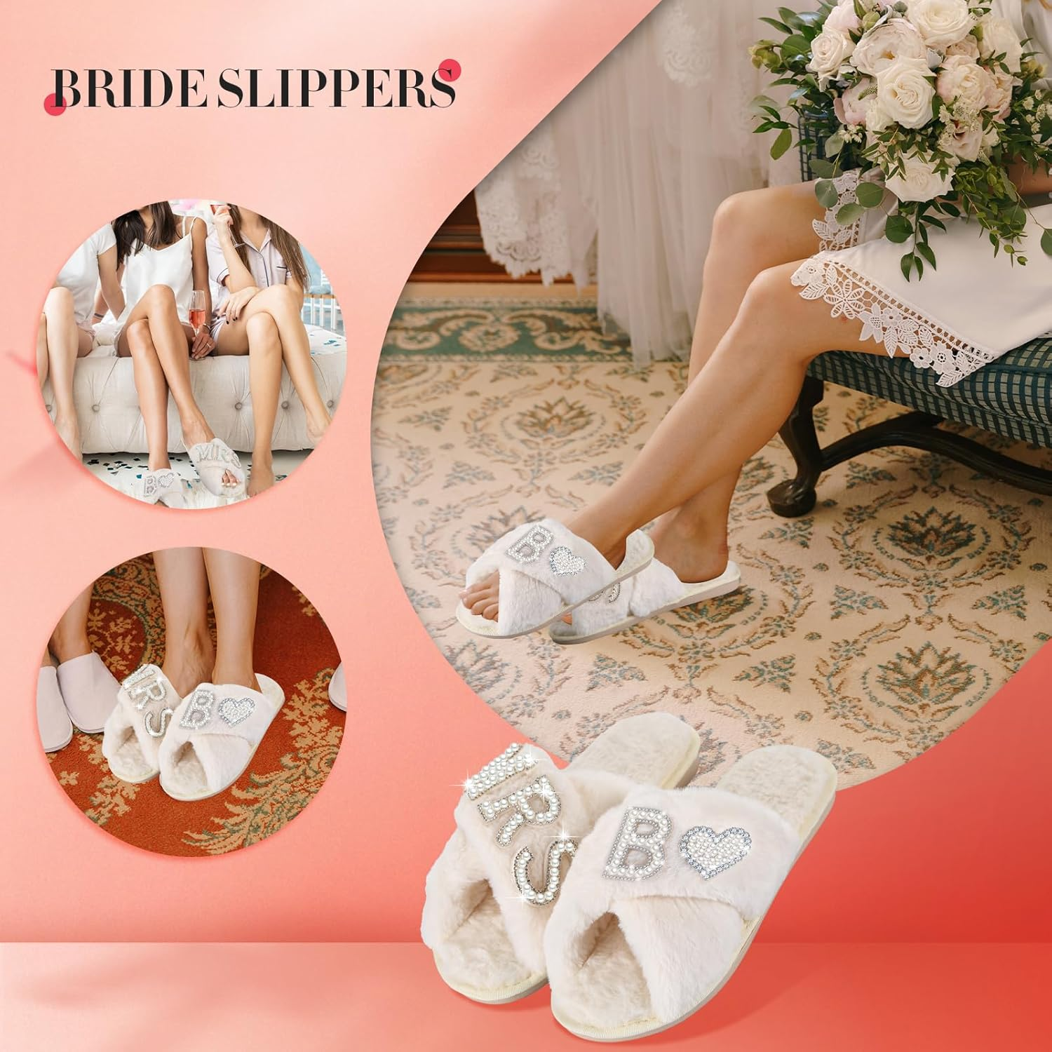 Tarpop Women'S Fuzzy Cross Slippers Bride Wedding Slippers Gift Open Toe House Slipper Bedroom Shoe Indoor Outdoor image number 1