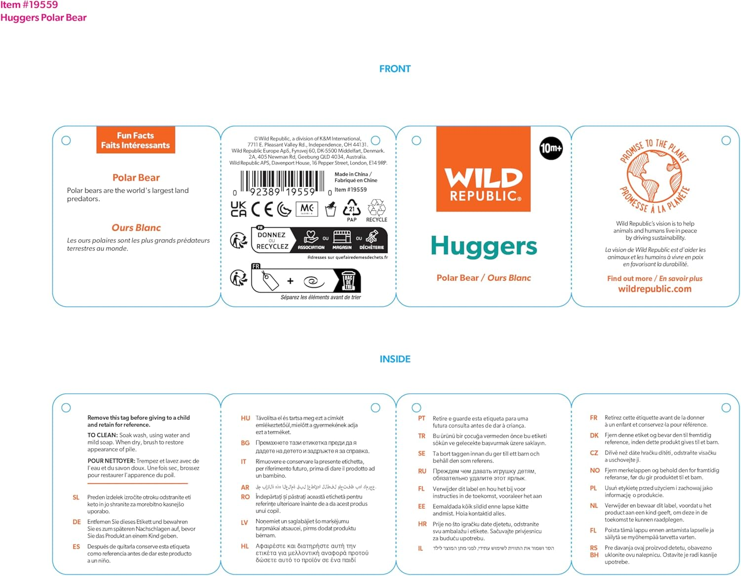 Wild Republic Huggers, Polar Bear, Plush Toy, Slap Bracelet, Stuffed Animal, Kids Toys, 8 Inches - Wolf image number 3