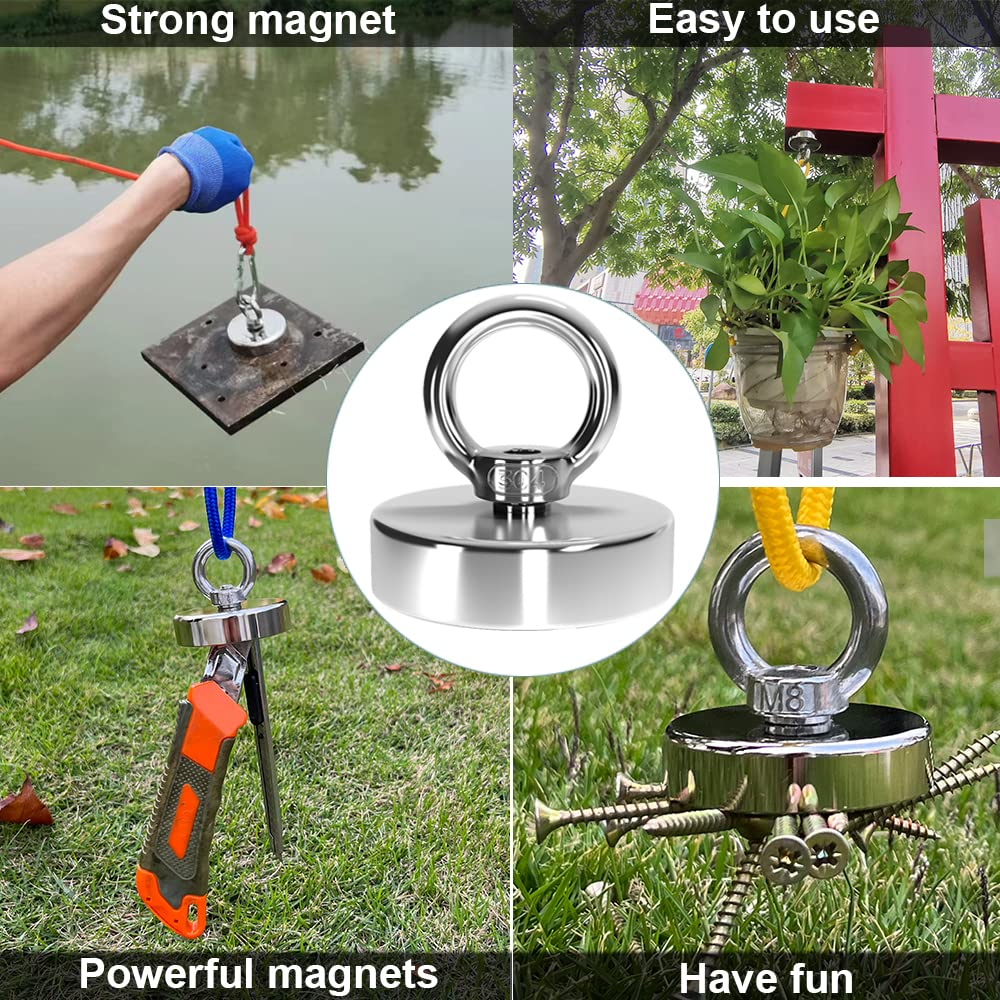 Fishing Magnets 200Lb Pull Force,Strong Retrieval Magnet N52 Neodymium Powerful for Fish and Magnetic Recovery Salvage Single Sided 2 Pcs/Pack image number 5