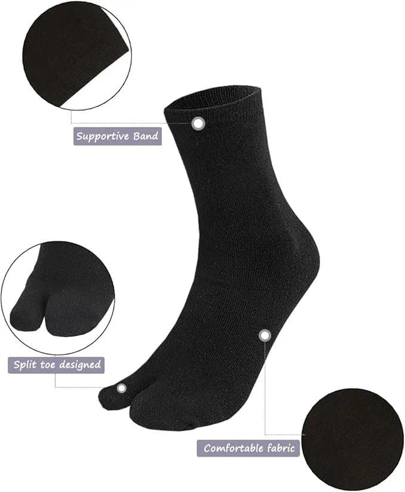 Tabi Sock & Toe Sock, Split Toe Sock, Flip Flop Sock, Compatible with Flip Flops and Suitable for Sports Shoes, Boots, Leather Shoes, Sandals, 6 Pairs, Mixed Colours (Black/White/Light Grey), Ermaoo image number 3