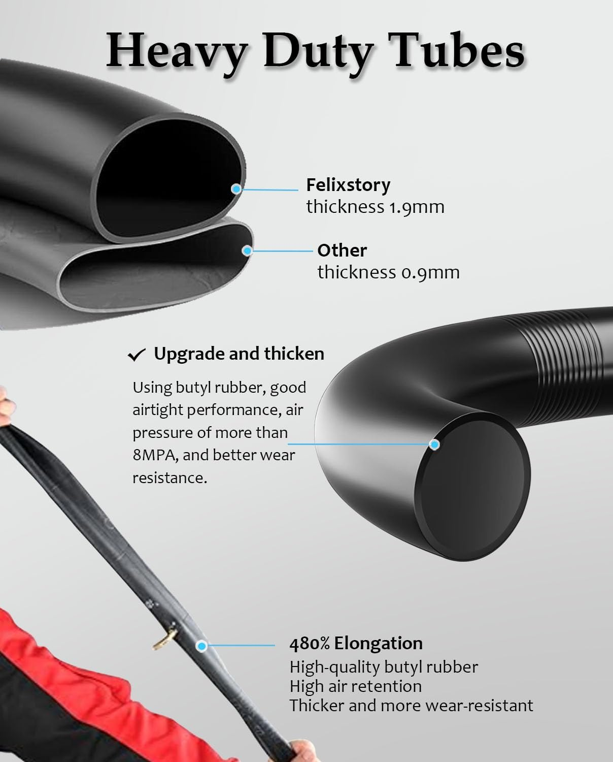 Heavy Duty 10X2.50 Thicker Butyl Inner Tube with CR202 90&deg; Bent Valve Stem, 10 Inch Smart Self Balancing Electric Scooter Tire Tube image number 3