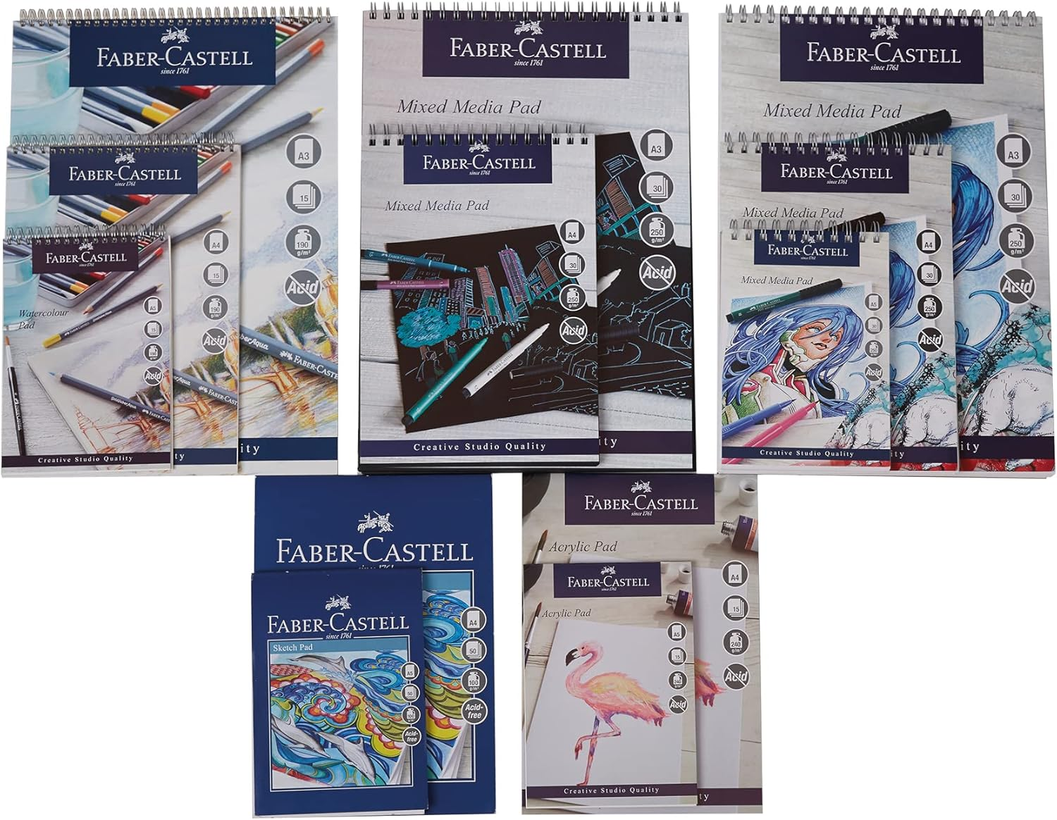 Faber-Castell Creative Studio Sketch Pad, A5, Acid Free Gummed Paper Pad 100 GSM, 50 Sheets for Graphite, Coloured Pencils, Charcoal, Sketching, Arts, Craft, Home and School image number 4