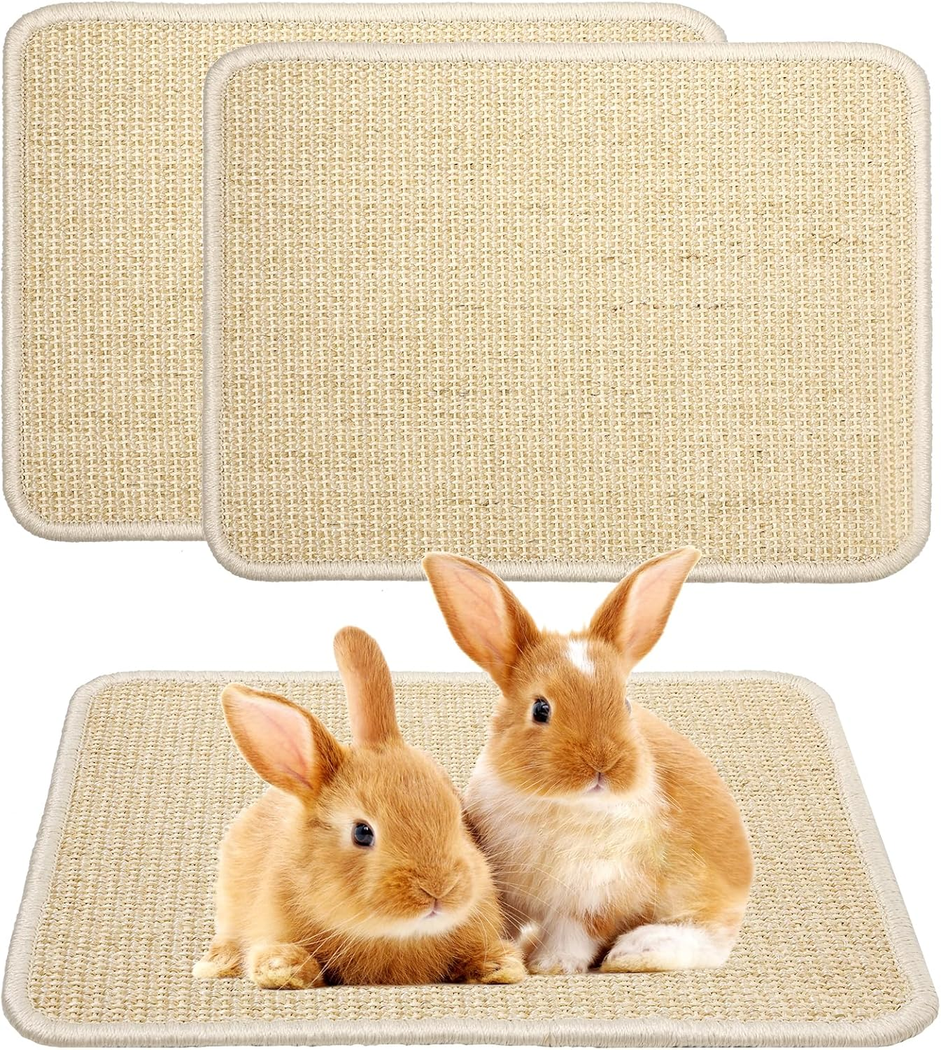 Uotey 2-Piece Sisal Scratching Pad, Natural Sisal Cat & Rabbit Scratcher, Small Animal Scratch Pad Rug, Indoor Horizontal Cat Scratching Mats, Furniture Protector (Beige) image number 5