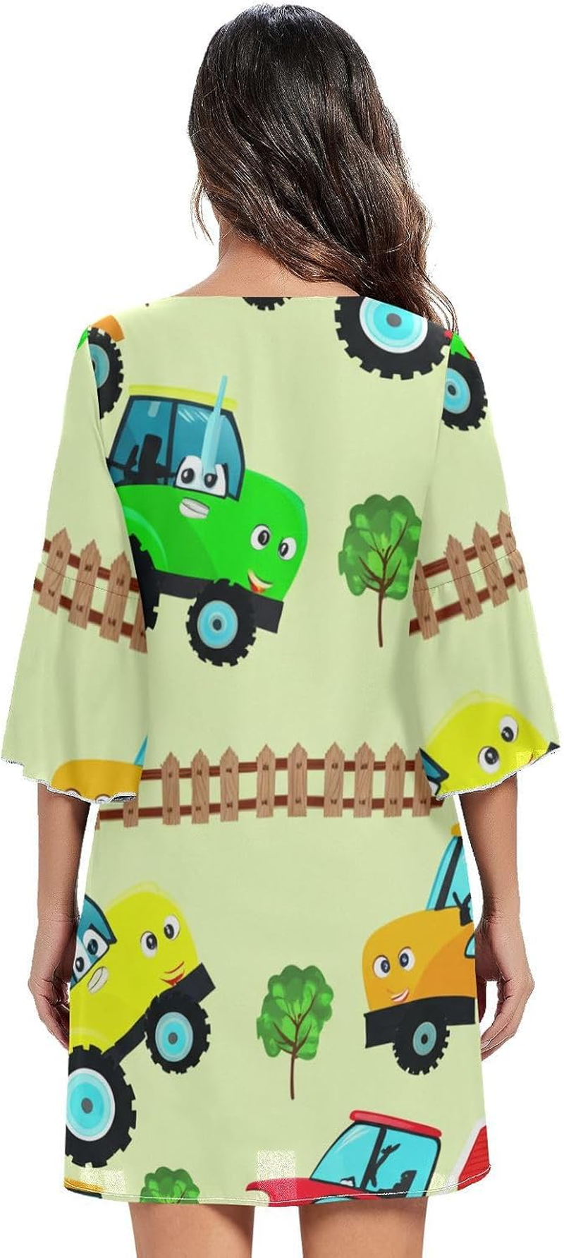 Cheerful Car Soft Spring Green Short Summer Dress Printed Line Maternity Dress S-XXL image number 5