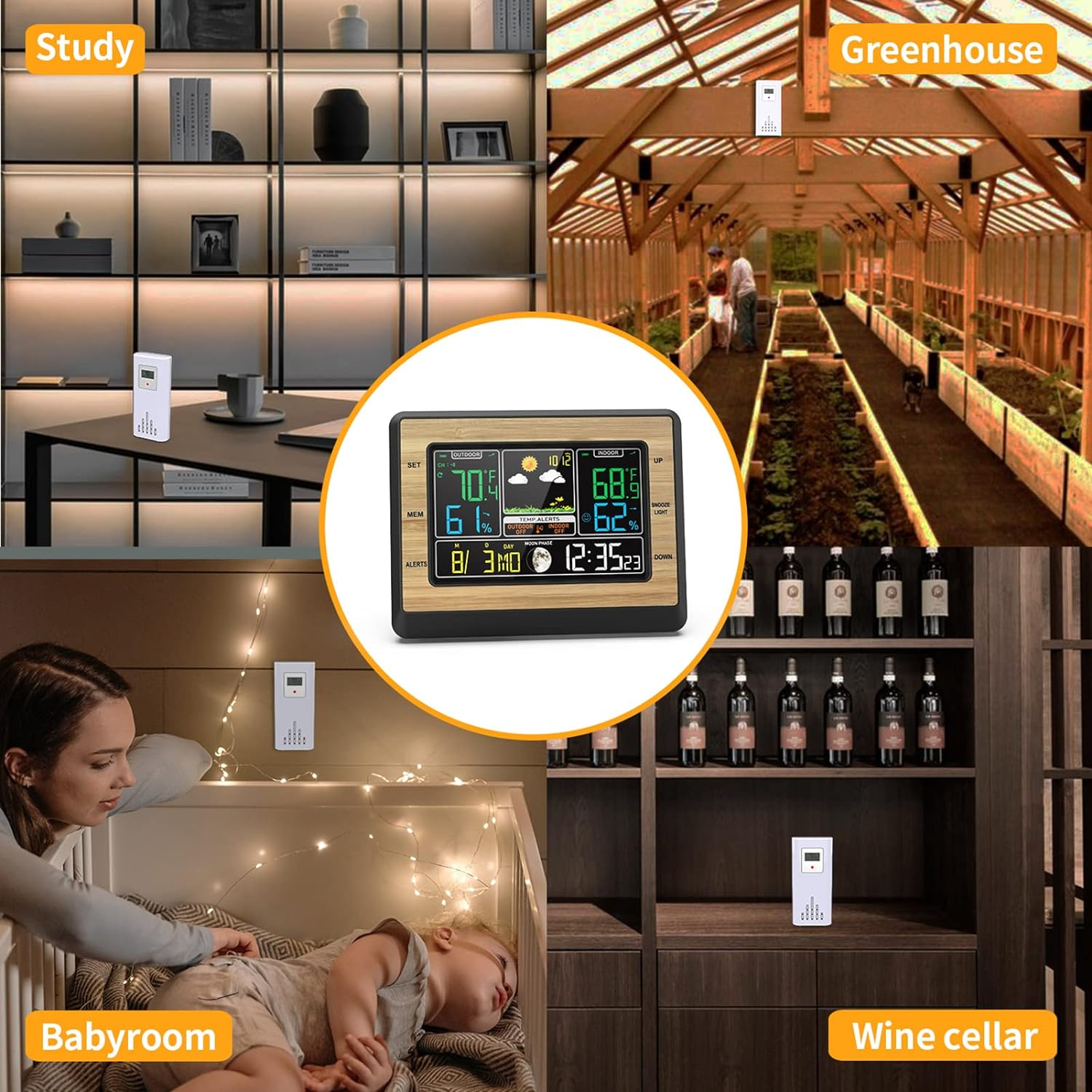 Wireless Color Screen Digital Weather Thermometer with Temperature Alarm for Home Brightness Adjustable image number 5