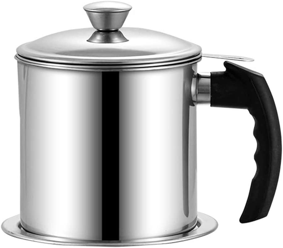 Kimilx Grease Container Oil Pot with Fine Mesh Strainer 1.3L Oil Storage Pot Bacon Grease Strainer 304 Stainless Steel Can for Frying Oil Storage
