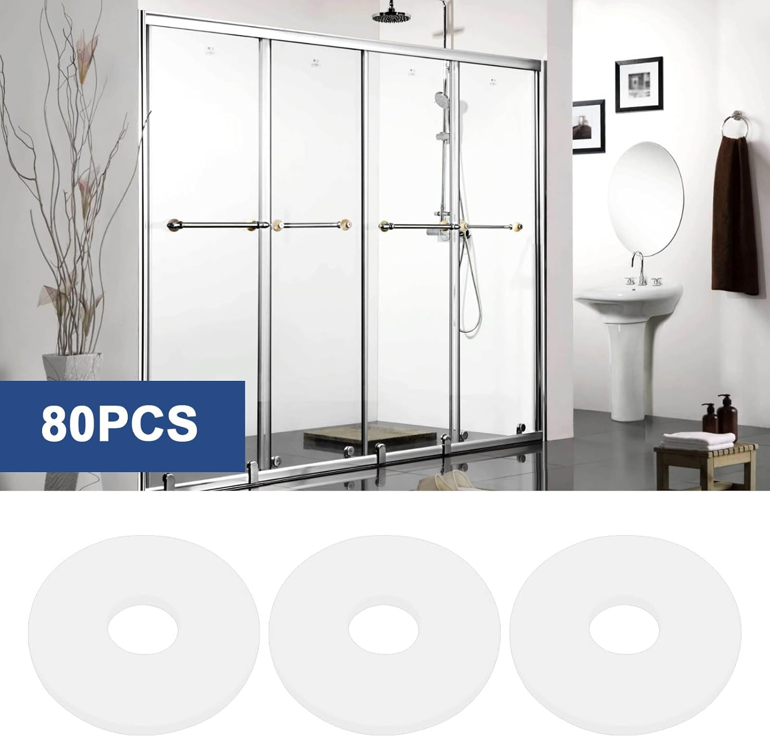 Be in Your Mind 80Pcs Clear Silicone Flat Washer Gasket OD 19Mm ID 6Mm Thickness 1.5Mm Silicone Flat Gasket for Glass Shower Door Handles Towel Bars image number 1