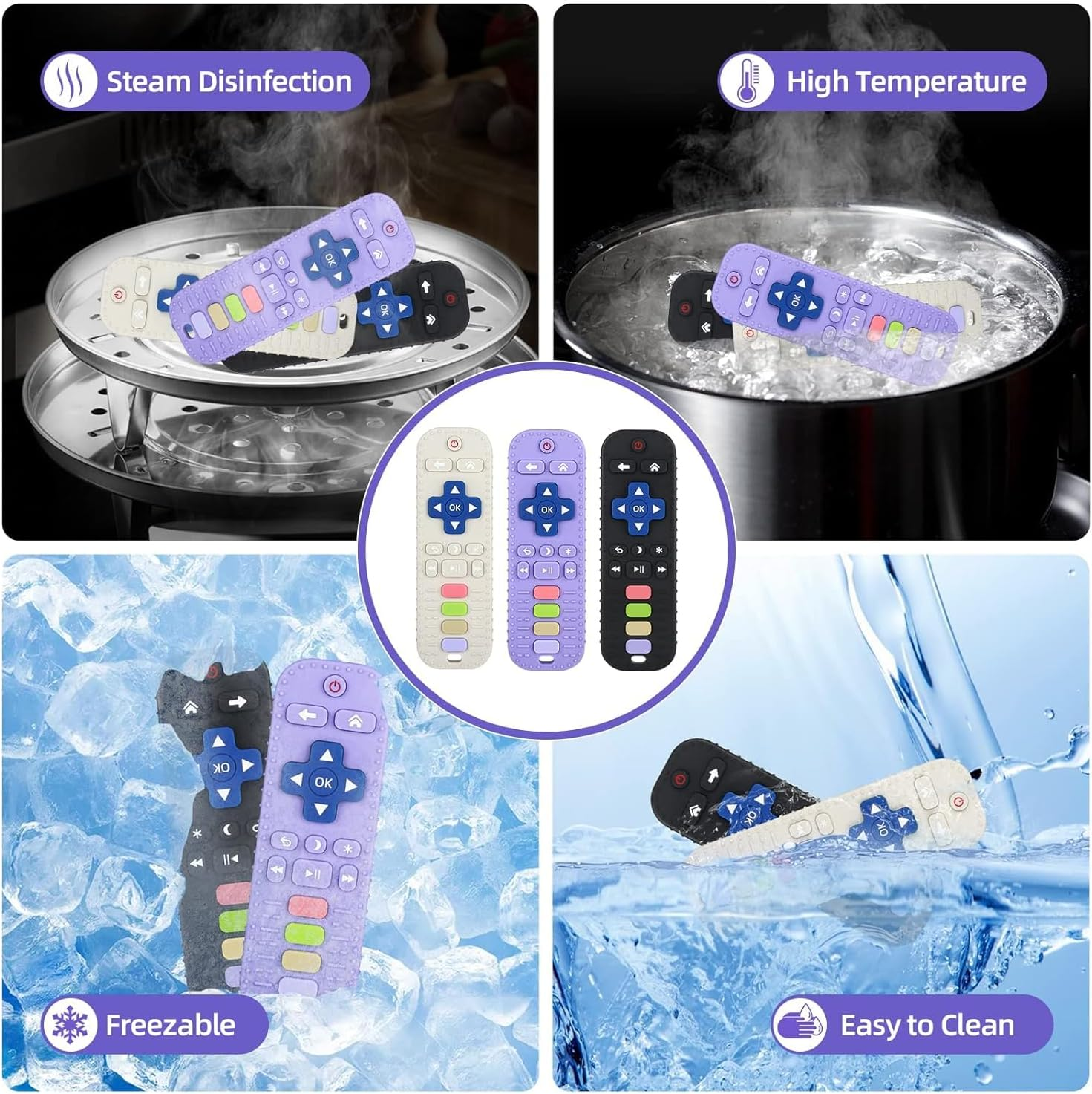 Baby Teething Toys, Food Grade Silicone Teether for Babies 0 3 6 9 12 18 Months, TV Remote Control Shape Toddlers Chew Toys, Teething Relief Baby Toys for Boys and Girls, Infants Essentials (Black) image number 4