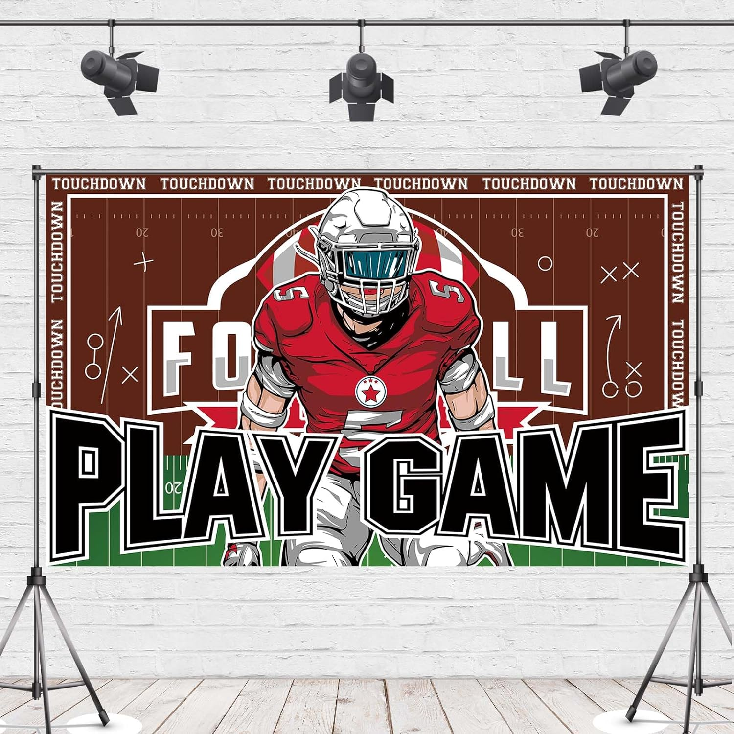 American Football Decorations Play Game Party Backdrop Touchdown Football Birthday Party Decorations and Supplies for Home 5X3Ft image number 2
