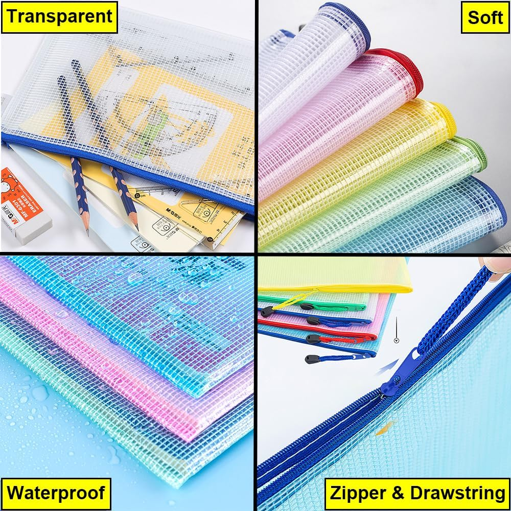 AUSTARK 20Pcs Mesh Zipper Pouch Bags, Multipurpose Waterproof Organization Storage Bag for Office School Home Travel (B6 Size 7.6''X5.3'', Multicolored) image number 6