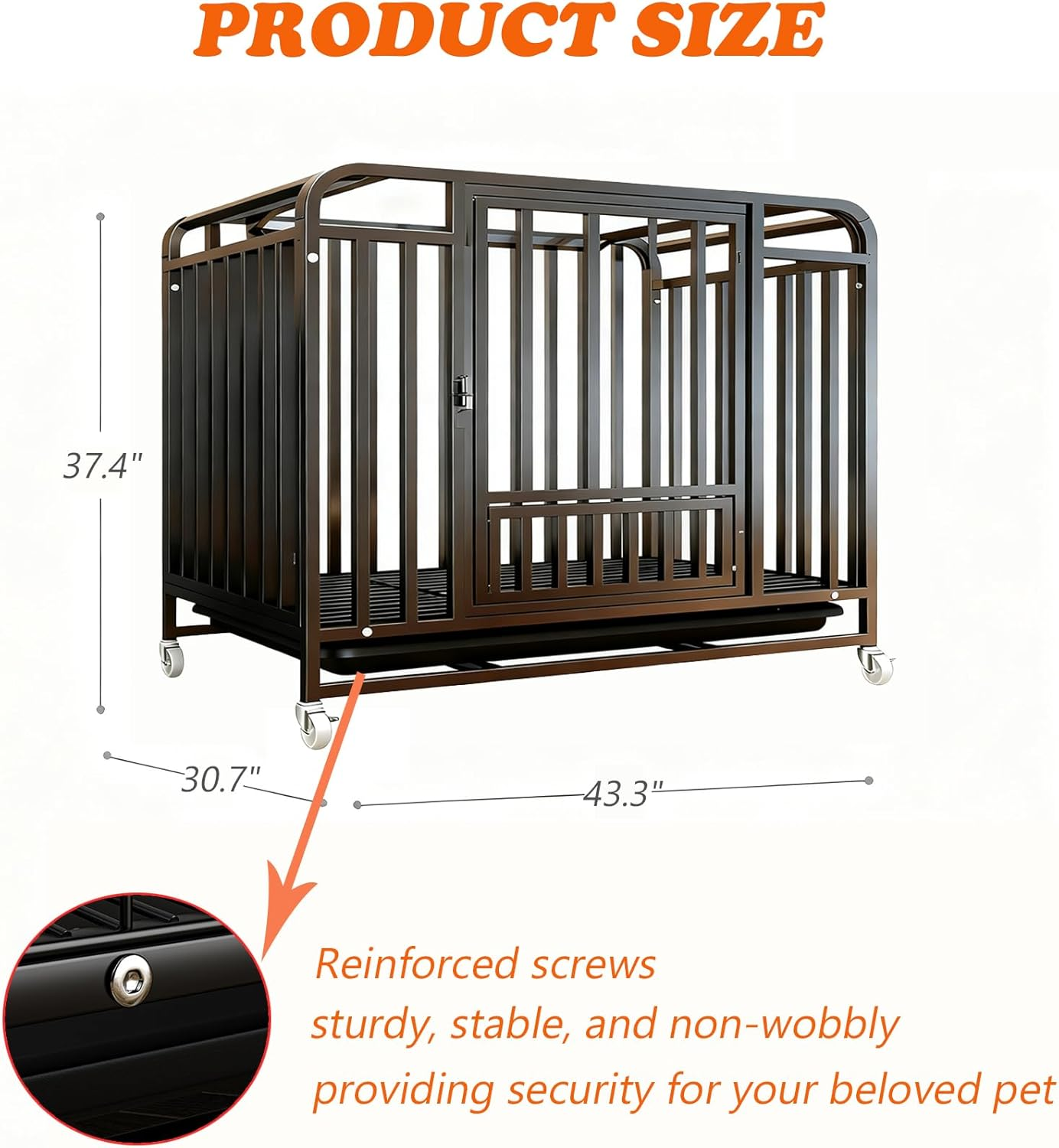 Dog Crate with Removable Tray, Large Dog Cage with Wheels, Double Door Kennel Black 110 * 75 * 95Cm image number 2