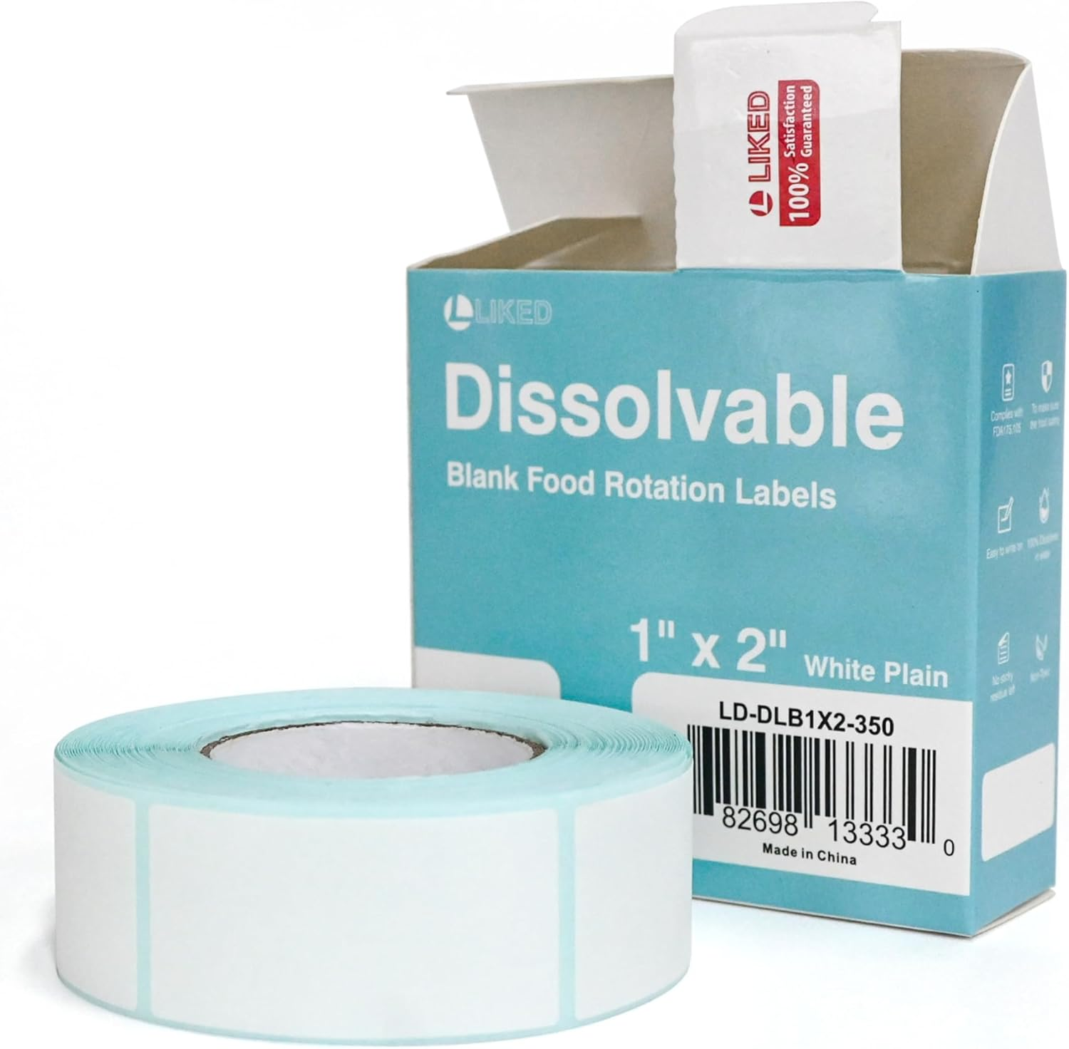 L LIKED 350 Stickers Dissolvable Food Labels 1X2 Inch for Containers 350 Labels per Roll image number 1