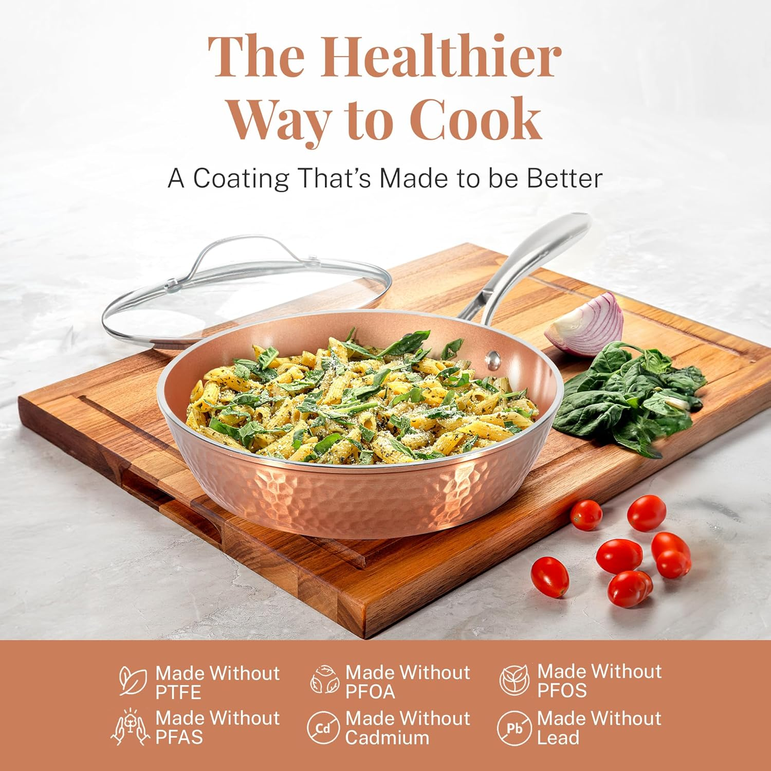 Gotham Steel 2697 12&rdquo; Nonstick Fry Pan with Lid &ndash; Hammered Copper Collection, Premium Aluminum Cookware with Stainless Steel Handles, Induction Plate for Even Heating, Dishwasher & Oven Safe Large