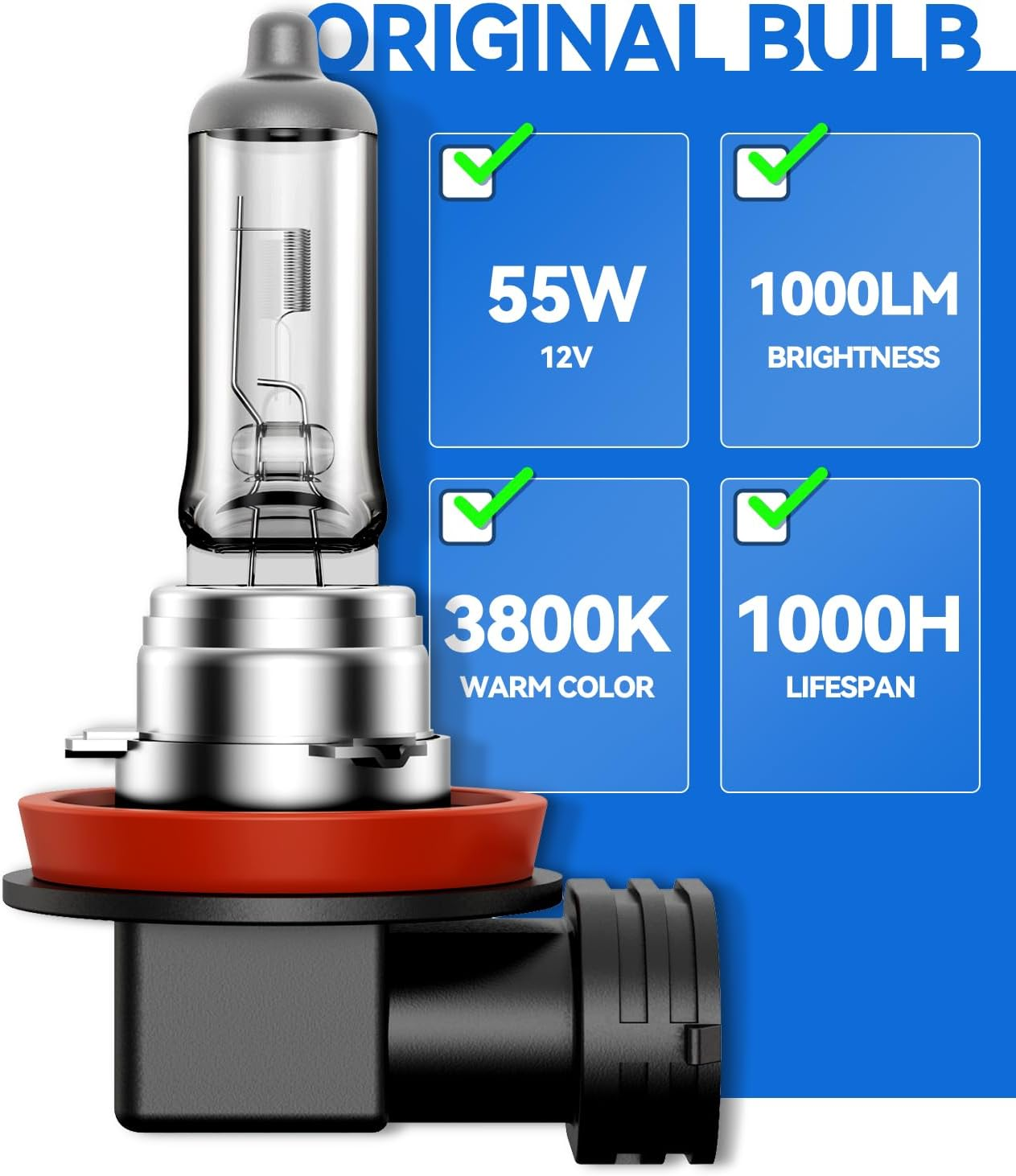 H11 Headlight Bulbs, 2Pcs 12V 55W H11 Halogen Bulbs Replacement for Car Truck Headlight Bulb, 3800K Amber Yellow image number 6