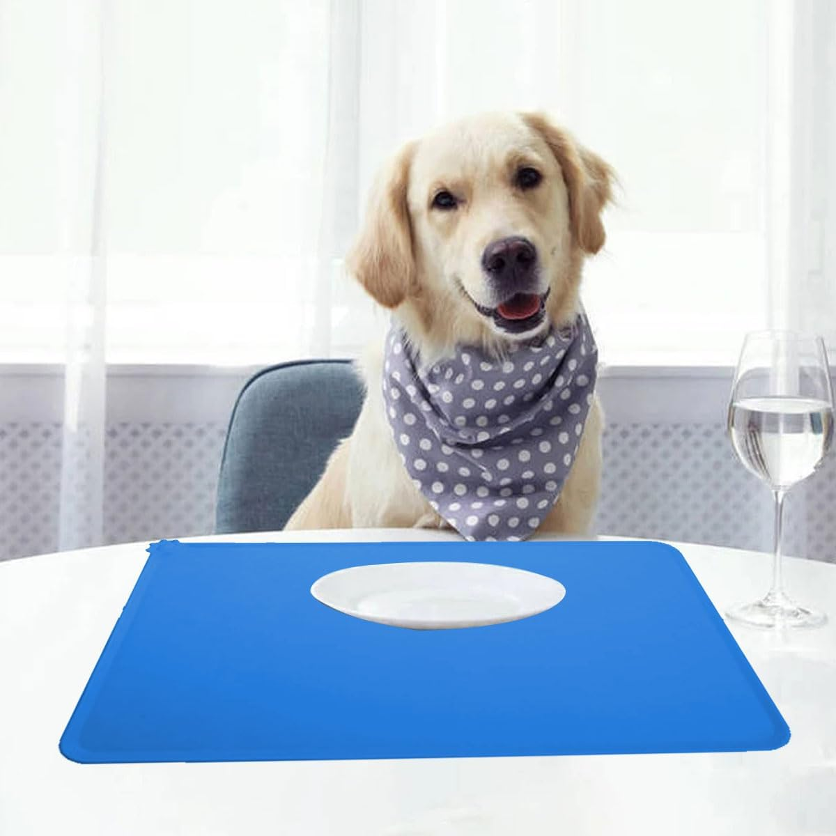 Non-Slip Dog Bowl Mat, Silicone Dog Bowl Mat, Dog Feeding Mat, Silicone Pet Food Mat, Waterproof Cat and Dog Mat, Suitable for Cats and Dogs, Blue, 48 X 30 Cm