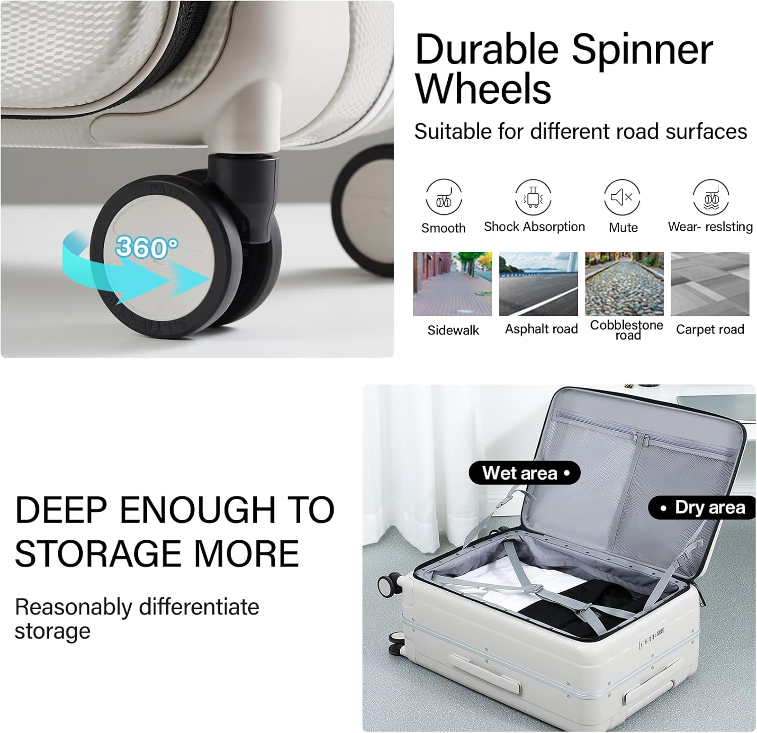 Hanke 26 Inch Checked Luggage with Spinner Wheels Top Open PC Hard Suitcases Aluminum Frame Travel Luggage Rolling Suitcase(Ivory White) image number 1