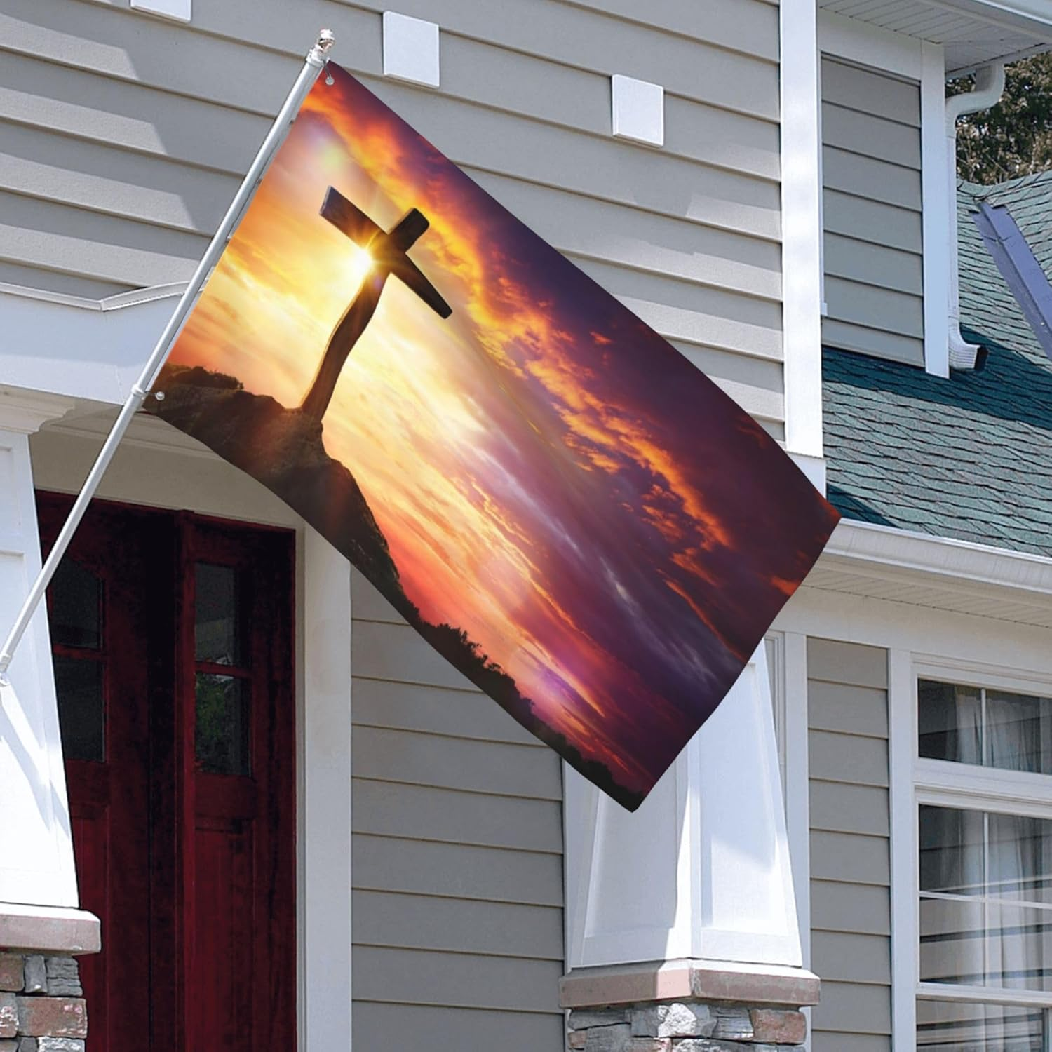 He Is Risen Flag 3X5 Ft Religious Easter Cross Jesus Flag Double Sided Banner，Suitable for Party Decorations Indoor Outdoor Garden Decorations - Flamingo image number 3