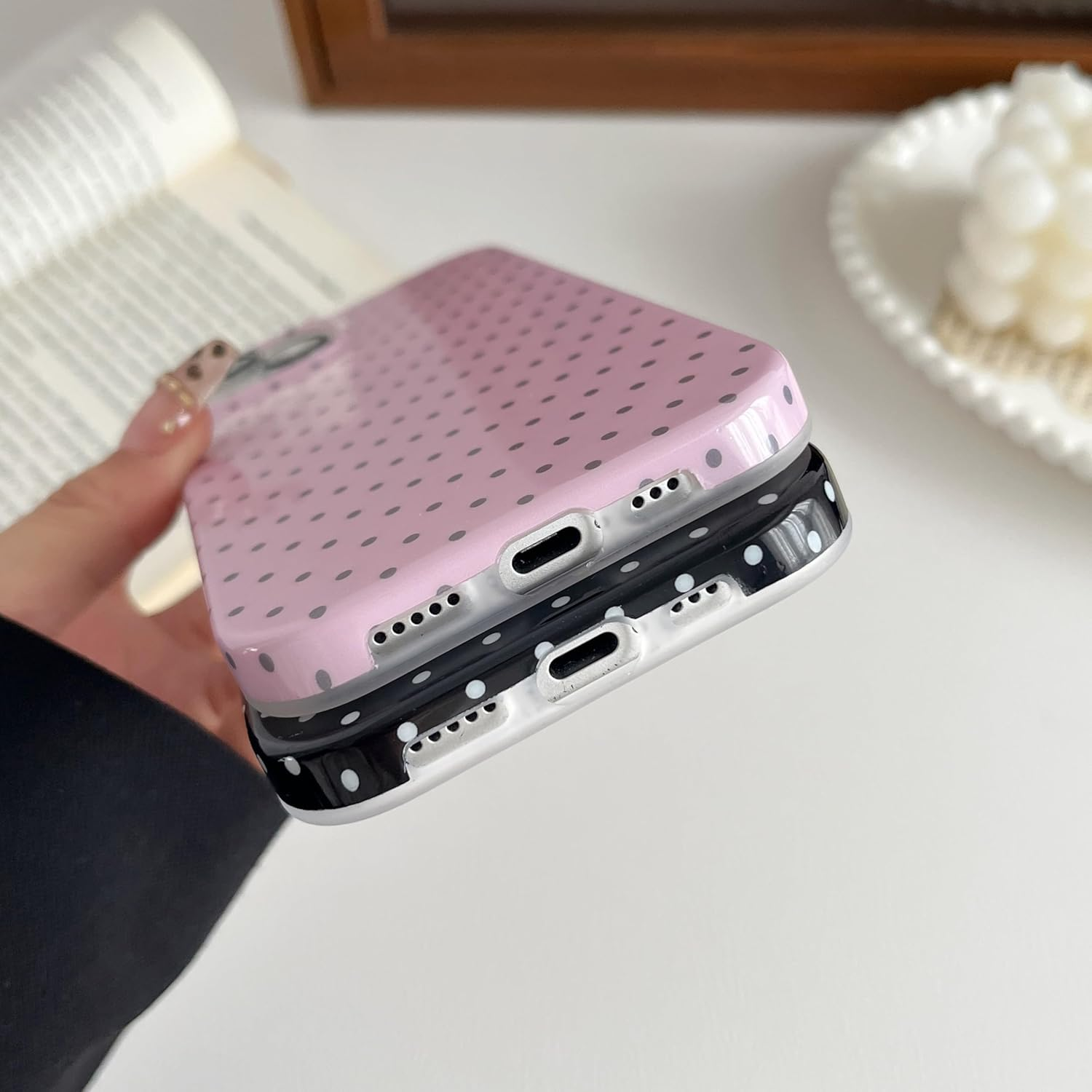 TQLGY for Iphone 15 Case Cute Polka Dot Phone Case Soft TPU Slim Shockproof Protective Cover for Women Girls, Pink