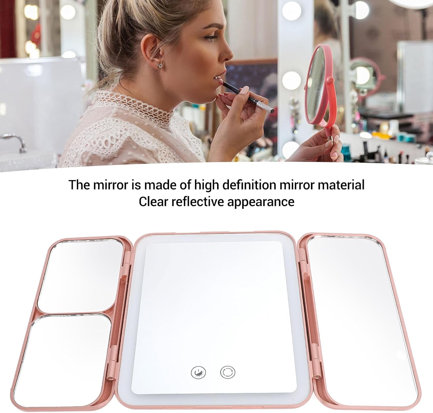 Folding Travel Makeup Mirror, Portable Lighted Vanity Mirror Rechargeable, Tabletop LED Beauty Mirror with Adjustable Lighting for Home Outdoor image number 4