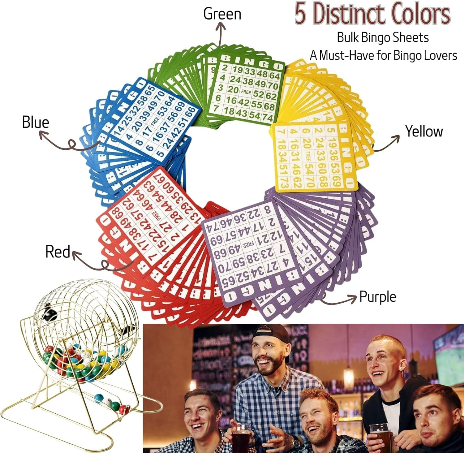 Bingo Cards-5 Colors -100Pcs Bingo Sheets Easy Read Numbers Disposable Reusable Bingo Paper Sheets,Perfect for Parties,Gatherings,Casino Nights & Events&ndash;Easy to Use for All Ages