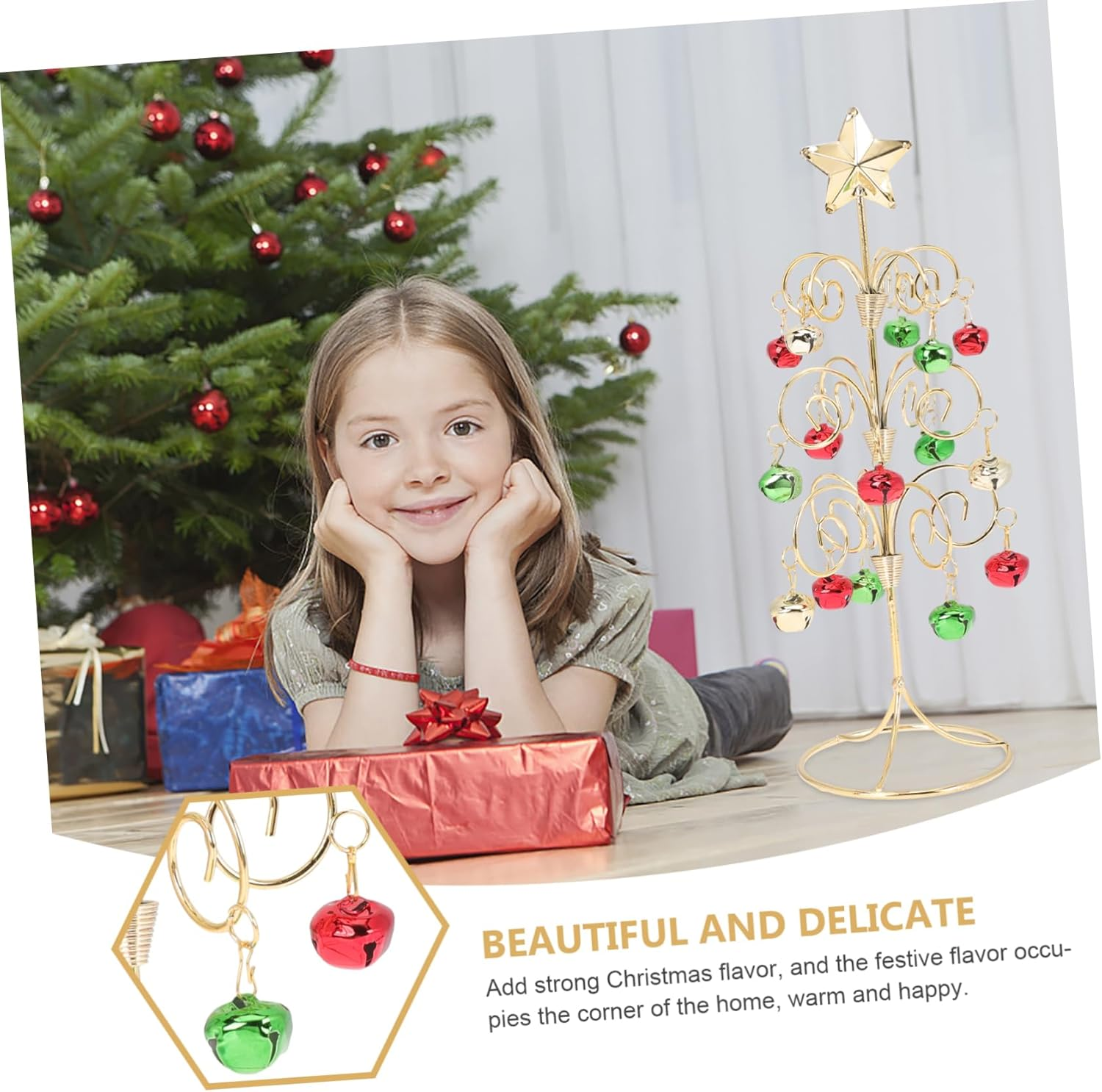 Wrought Iron Miniature Christmas Tree 28Cm Small Desktop Xmas Table Decoration Red Green Gold for Home Holiday Party Supplies image number 1