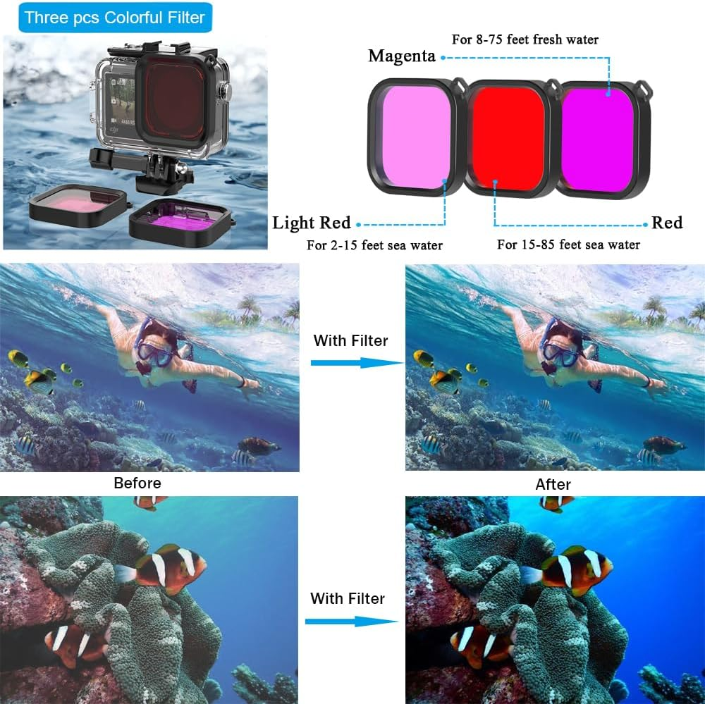 Husiway Accessories Bundle for DJI Osmo Action 5 Pro/Action 4/3 Waterproof Case Diving Housing Silicone Case Glass Screen Protector Film Whole Kit 60E (Kit1 for DJI Osmo Action 5 Pro/4/3) image number 2