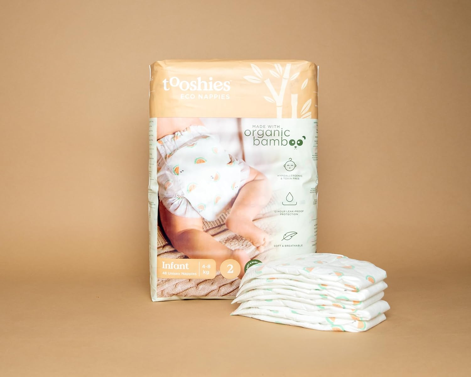 Tooshies Eco Nappies Size 2 Infant, 96 Count, White, 3.24 Kilograms + Tooshies Aloe Vera & Chamomile Eco Wipes, Pack of 1120 (16X70 Packs) + Sudocrem Healing Cream 400G image number 3