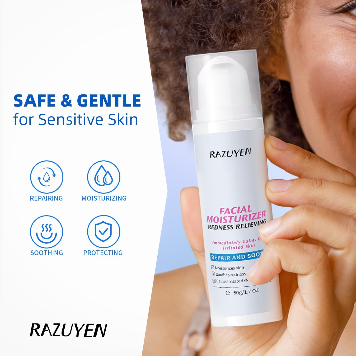 RAZUYEN Ceramide Moisturiser, Calm Face Cream for Sensitive Skin, Soothes and anti Redness Cream for Face Day and Night Skincare, Non Comedogenic, 1.7 Oz image number 4
