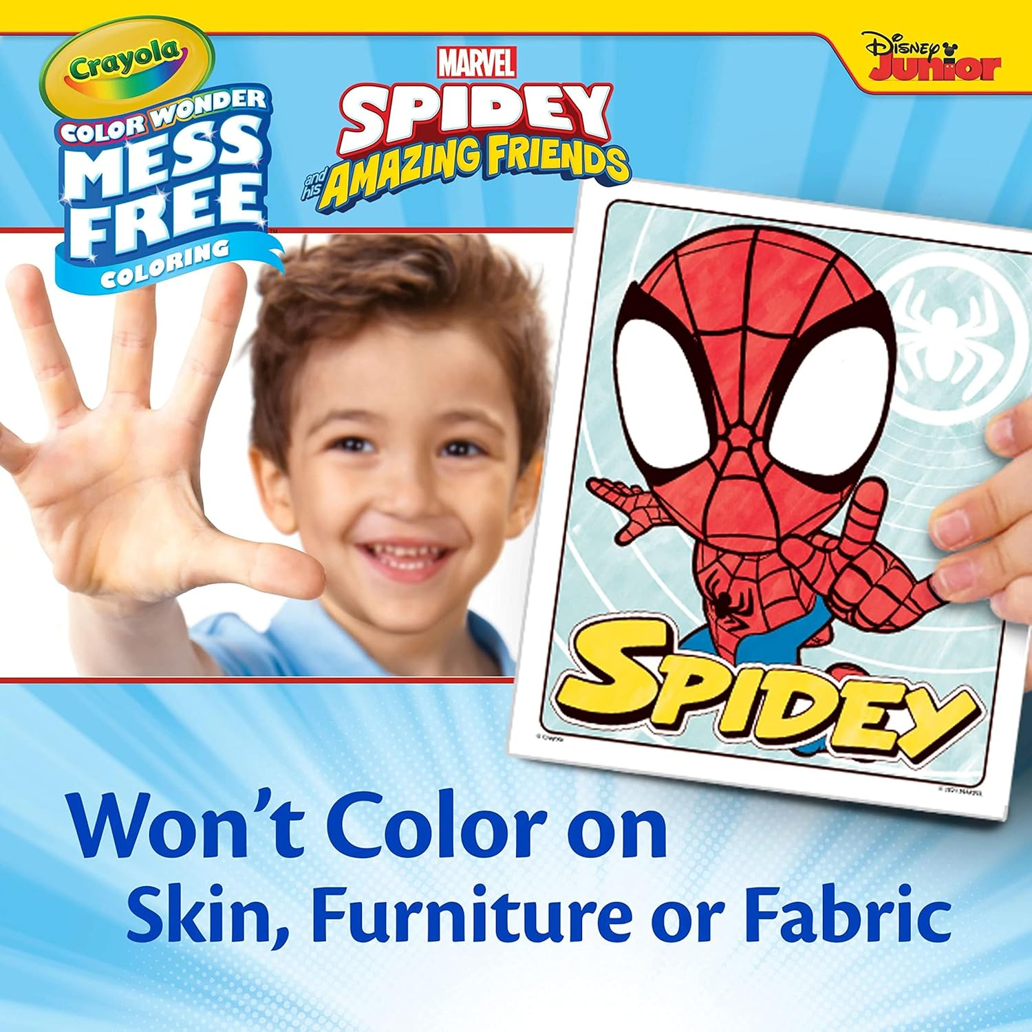 Crayola Color Wonder Marvel Spidey, Mess Free, Magic Reveal Coloring, Includes 18 Pages of Marvel'S Spidey and His Amazing Friends and 5 Special Markers, Won'T Colour on Skin or Fabric
